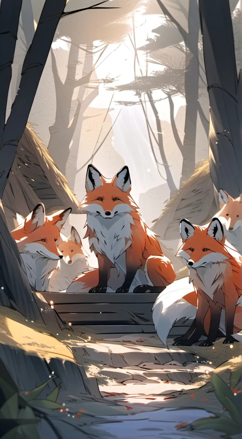 ai character: Moonlight foxes background