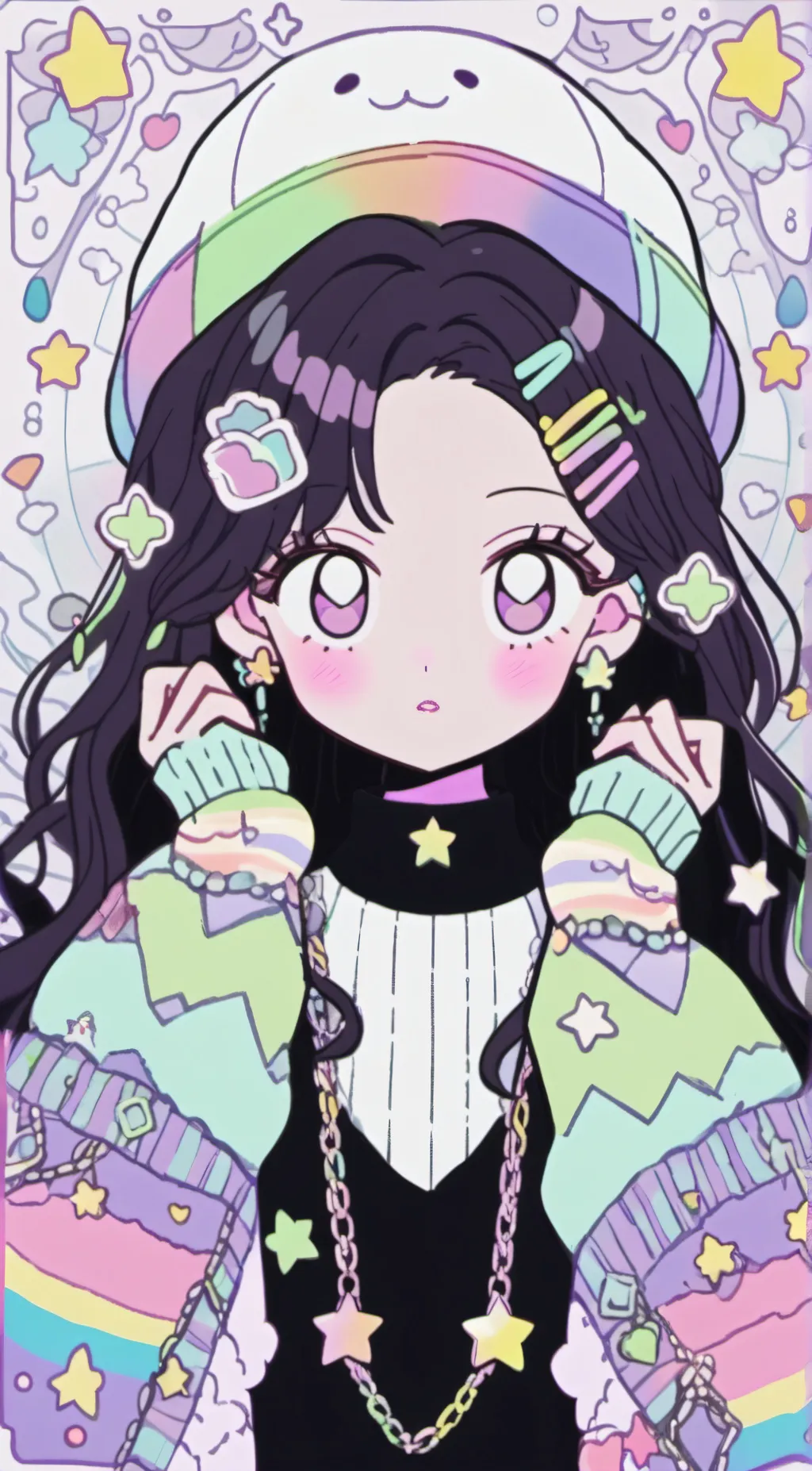 ai character: rainbow background