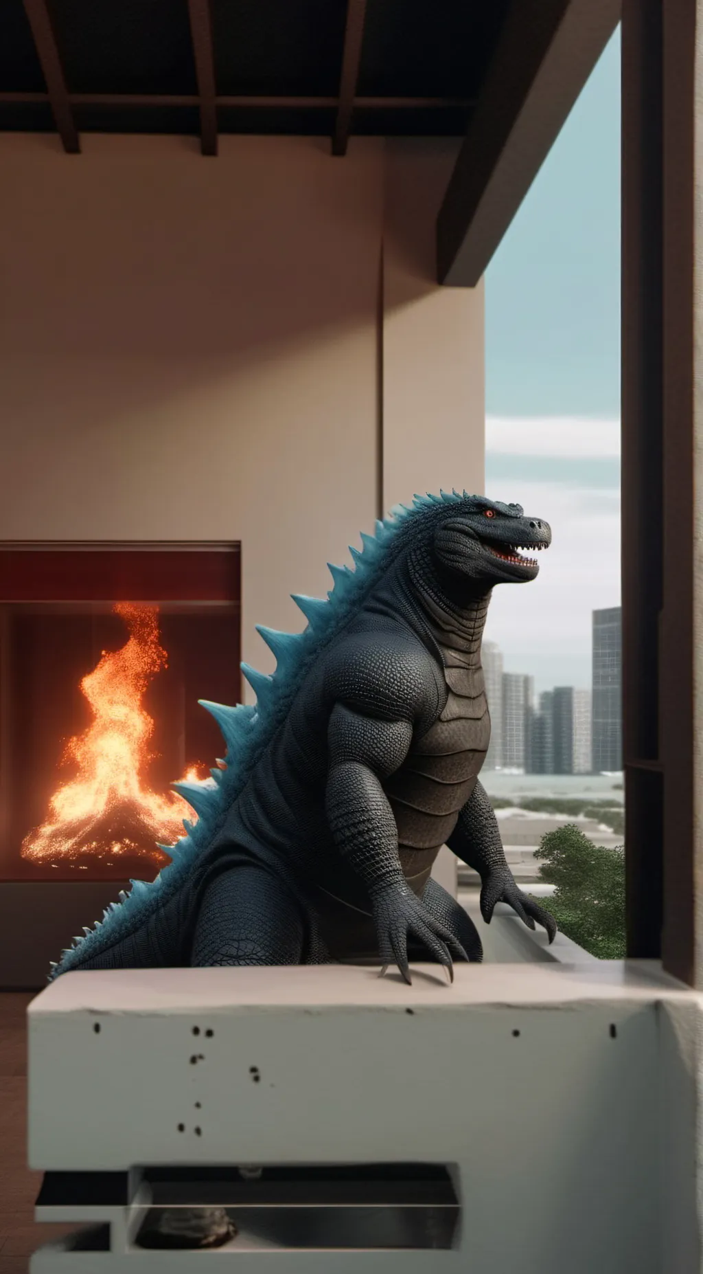 ai character: Godzilla background