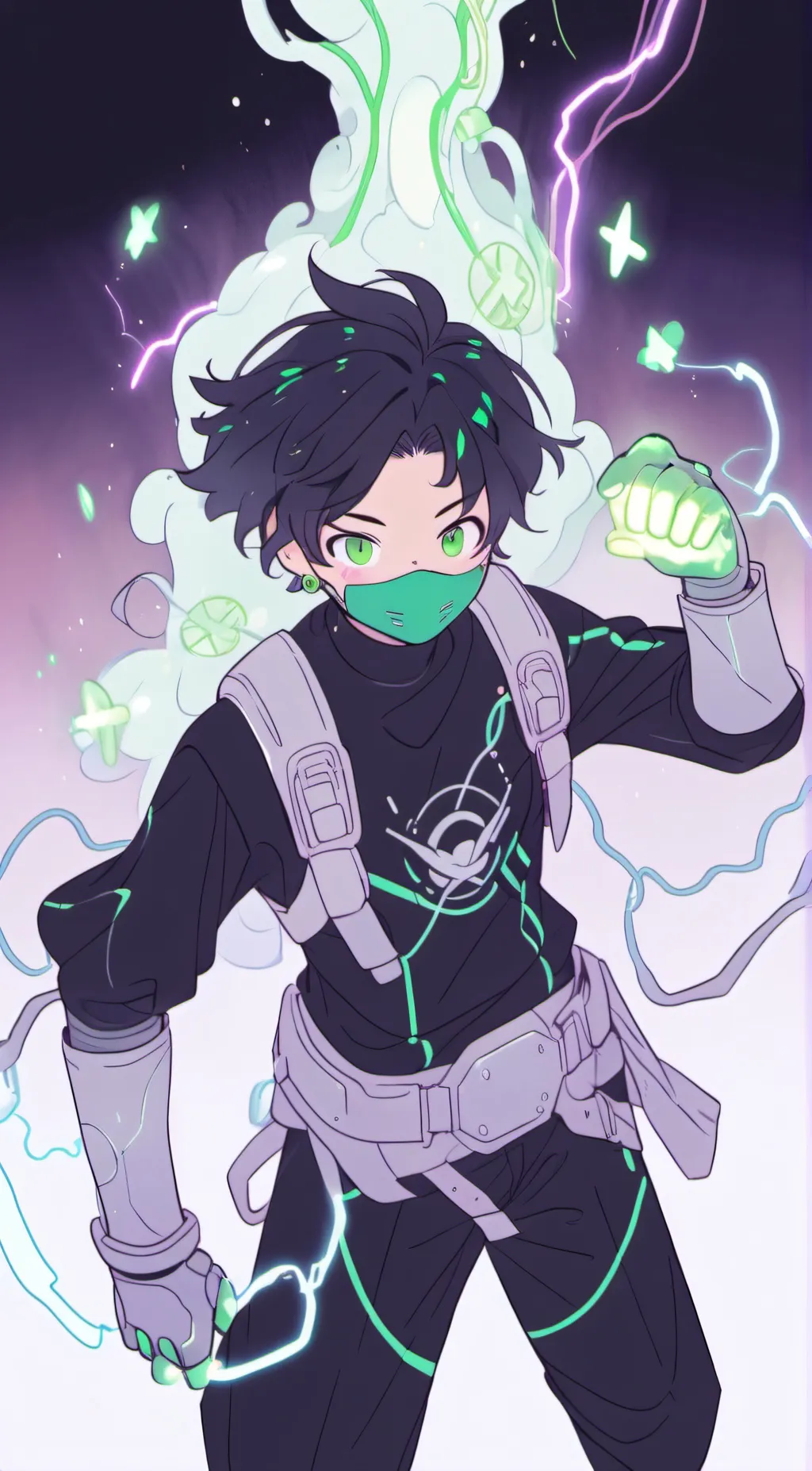 ai character: Green X (voltage) background