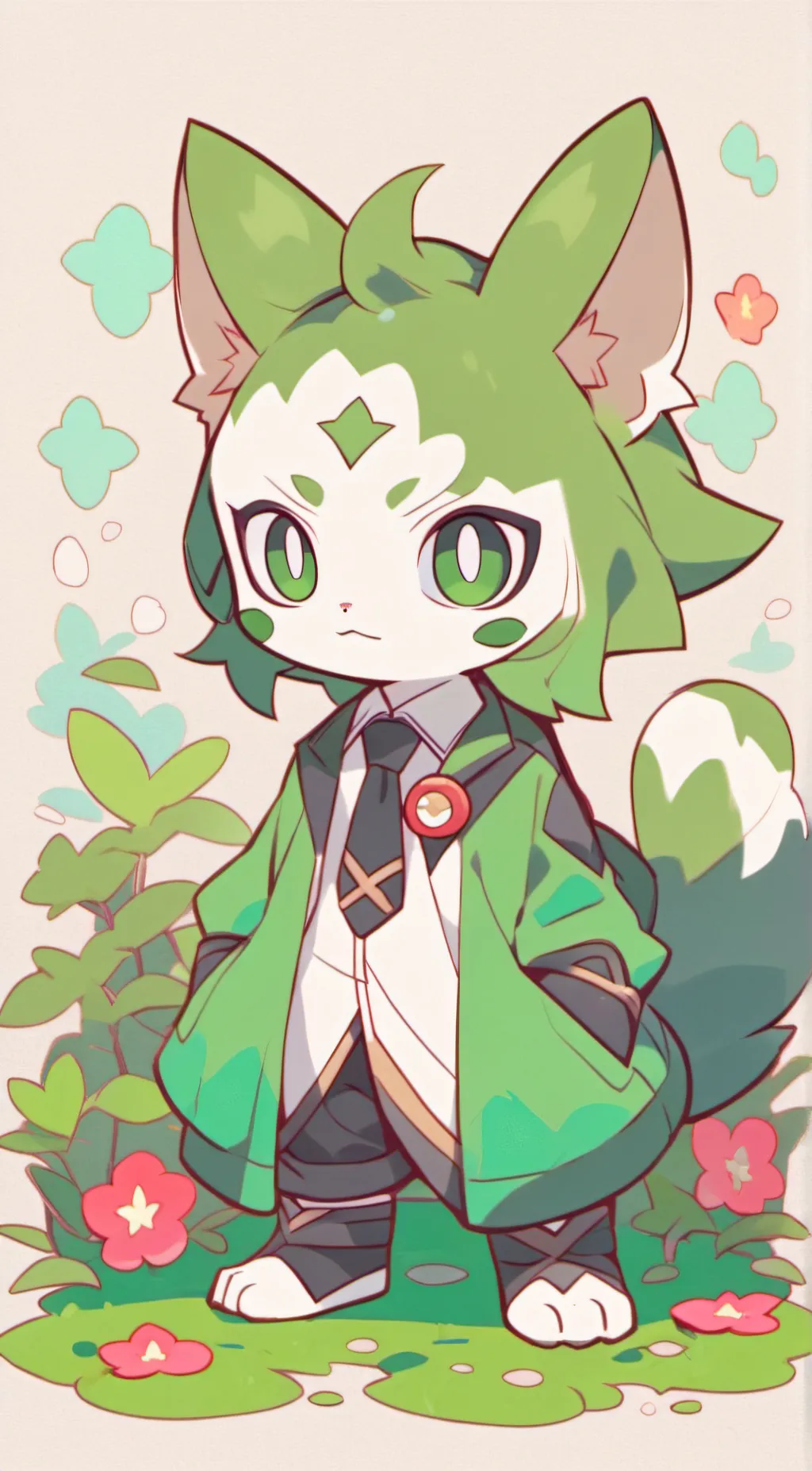 ai character: grass cat Pokemon  background