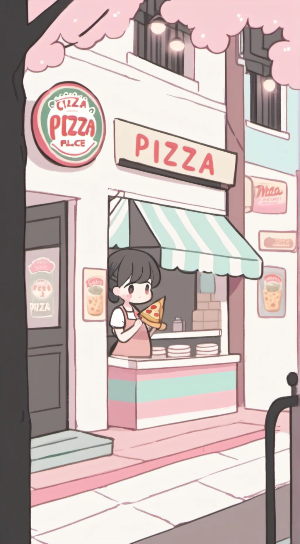ai character: pizza place background