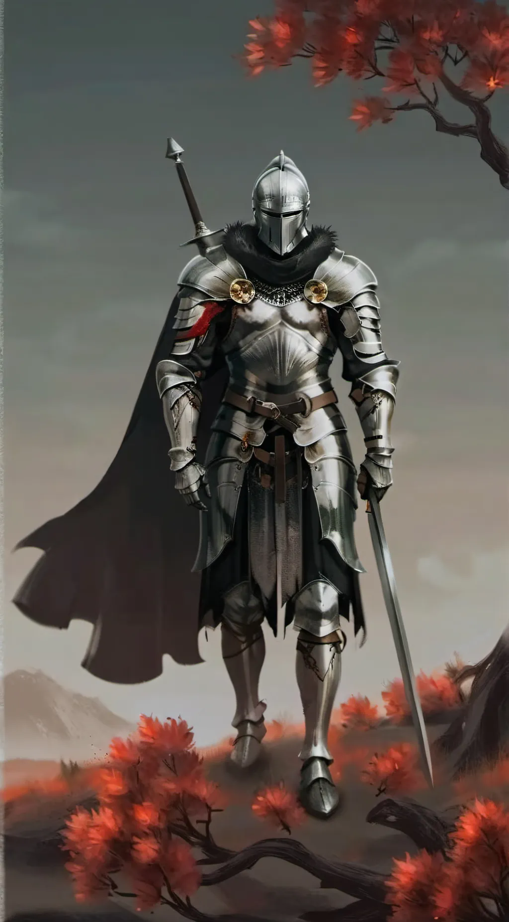 ai character: Silver knight  background