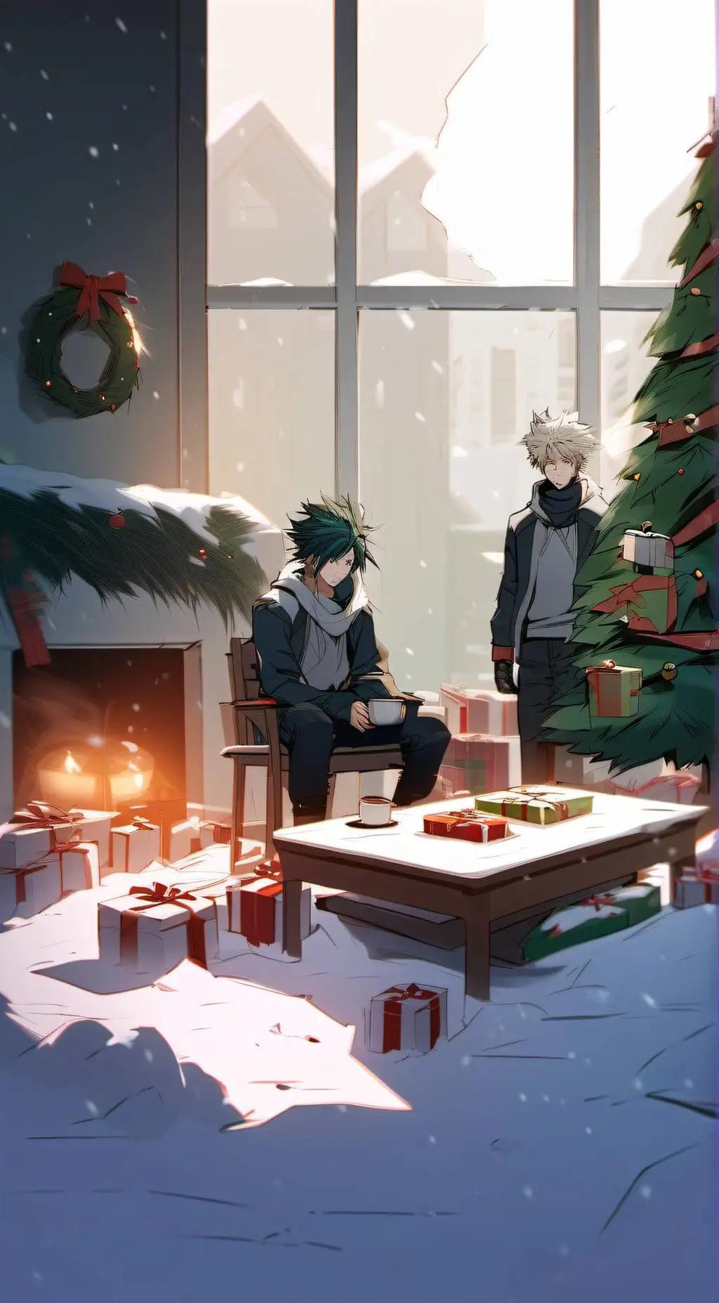 ai character: Bakudeku holiday💚🧡 background