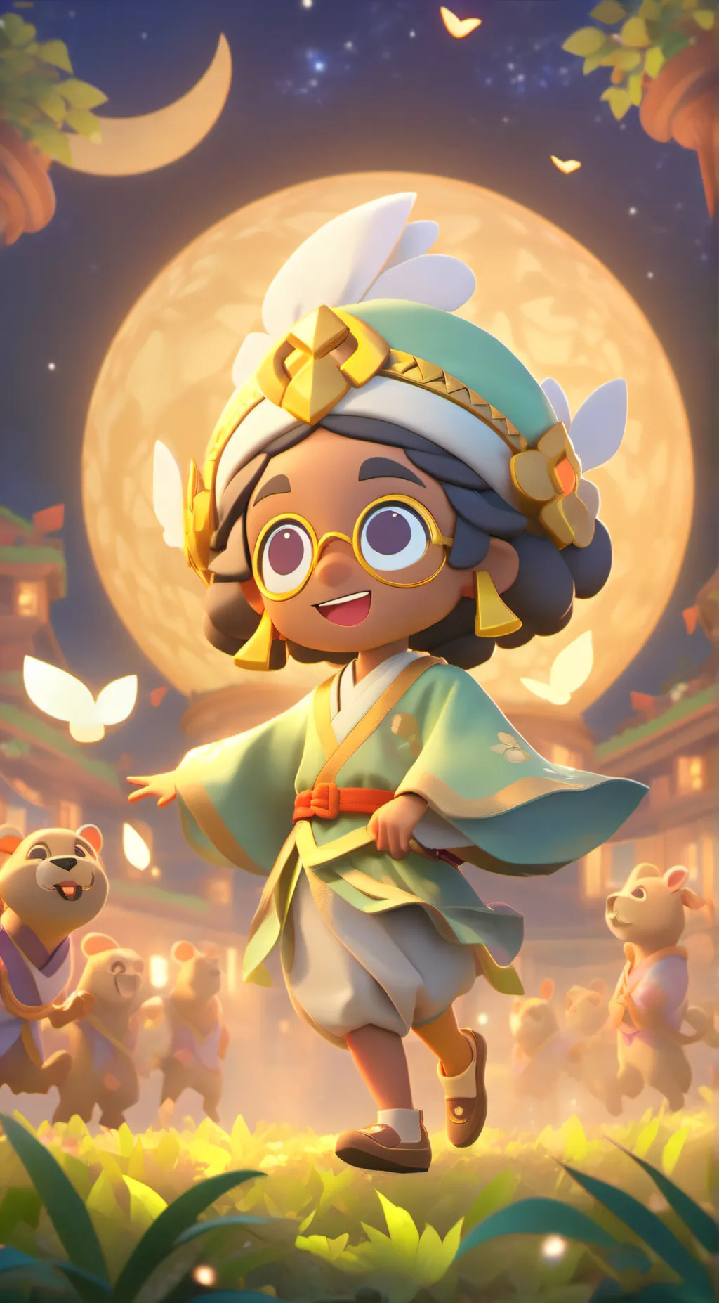 ai character: smiling criiters background