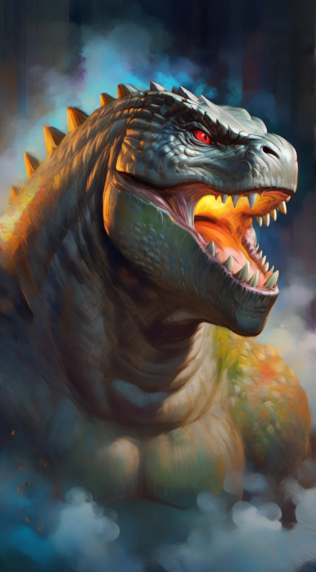 ai character: Mewing Godzilla background