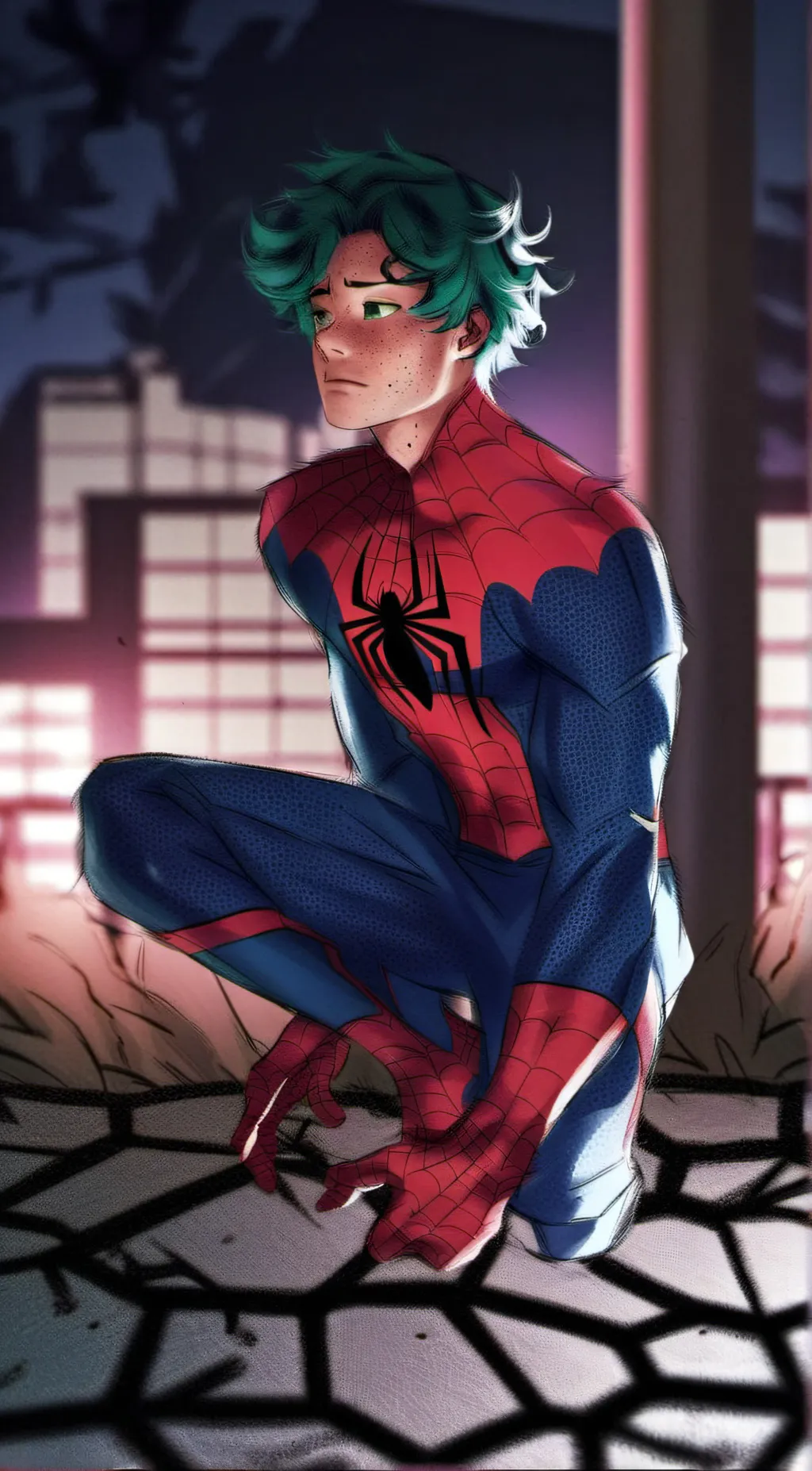 ai character: SpiderMan Deku background