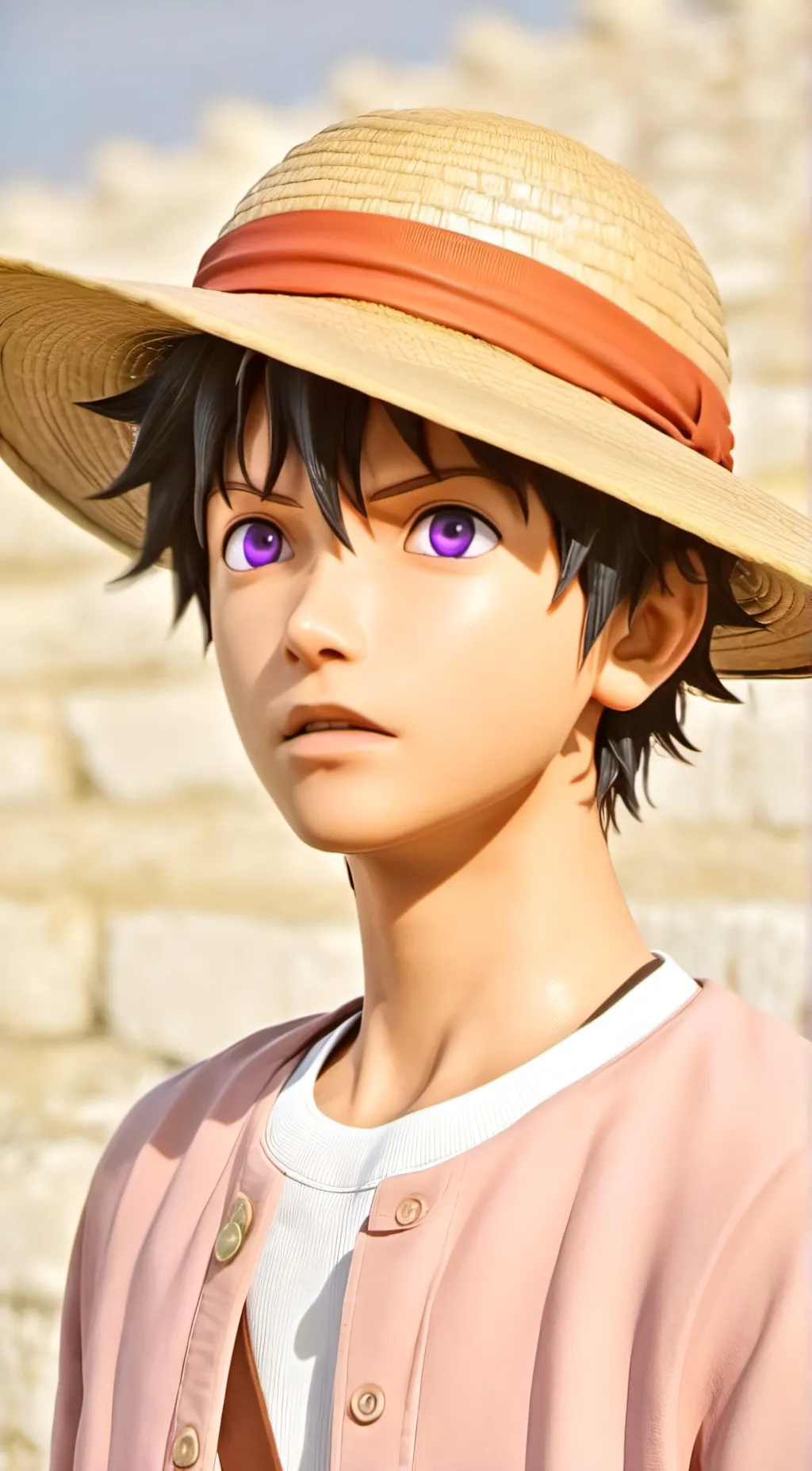 ai character: Luffy Live action background