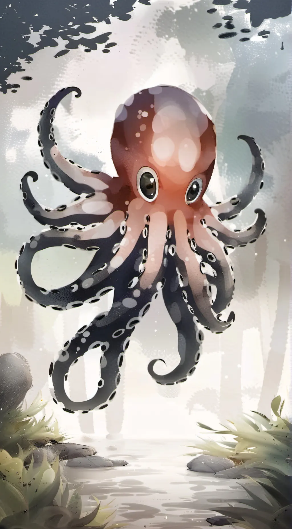 ai character: squick the squid🦑  background