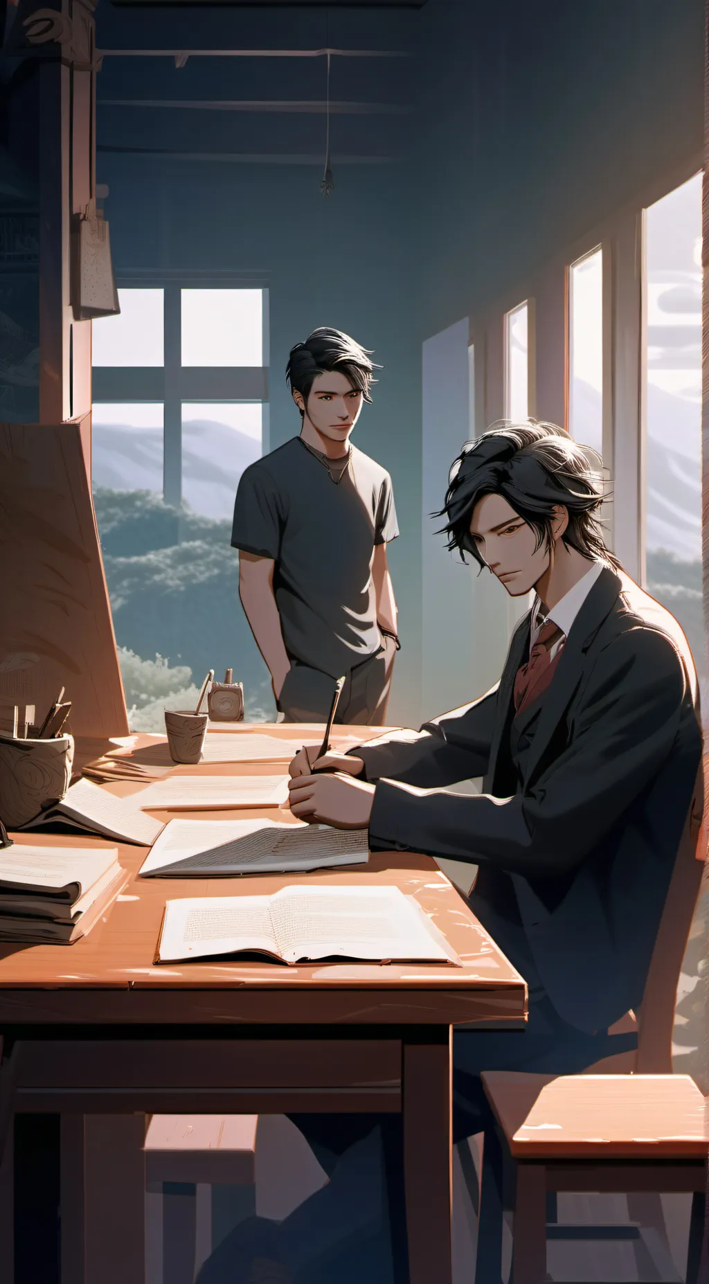 ai character: Max and Leo  background