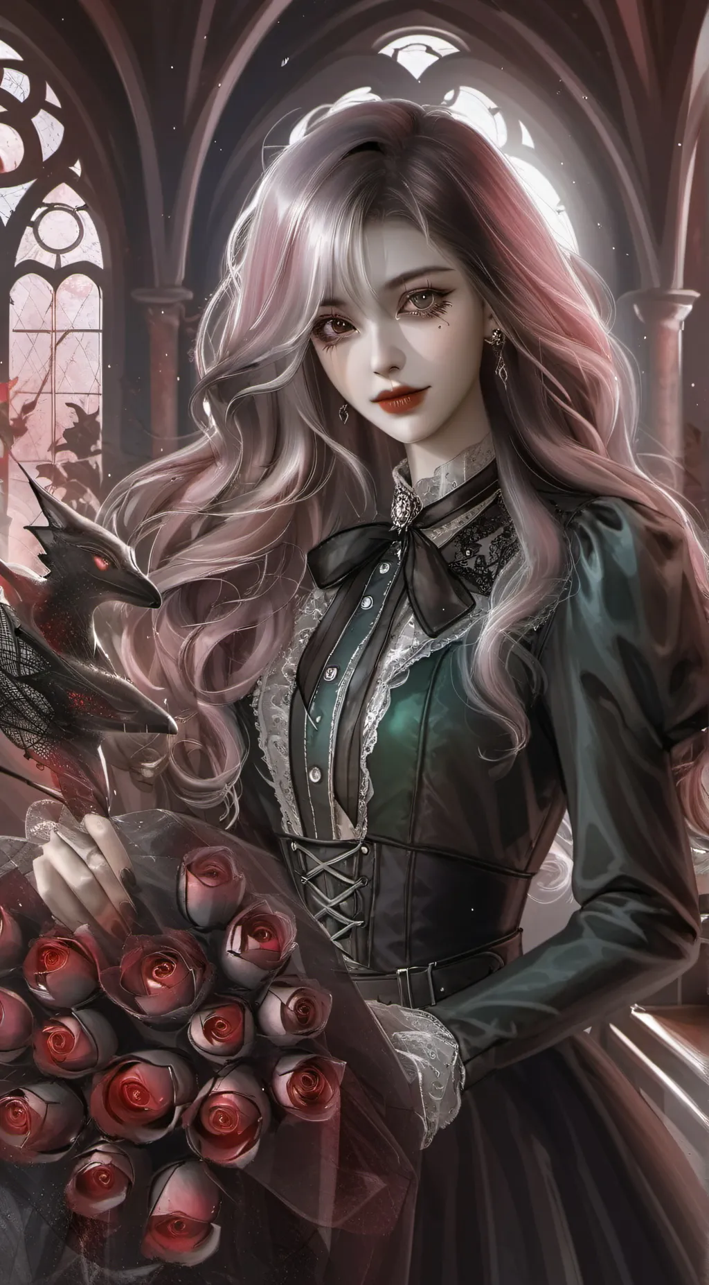 ai character: roses background