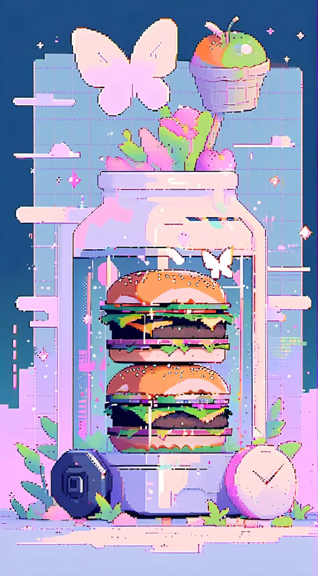 ai character: Burger on wheels background