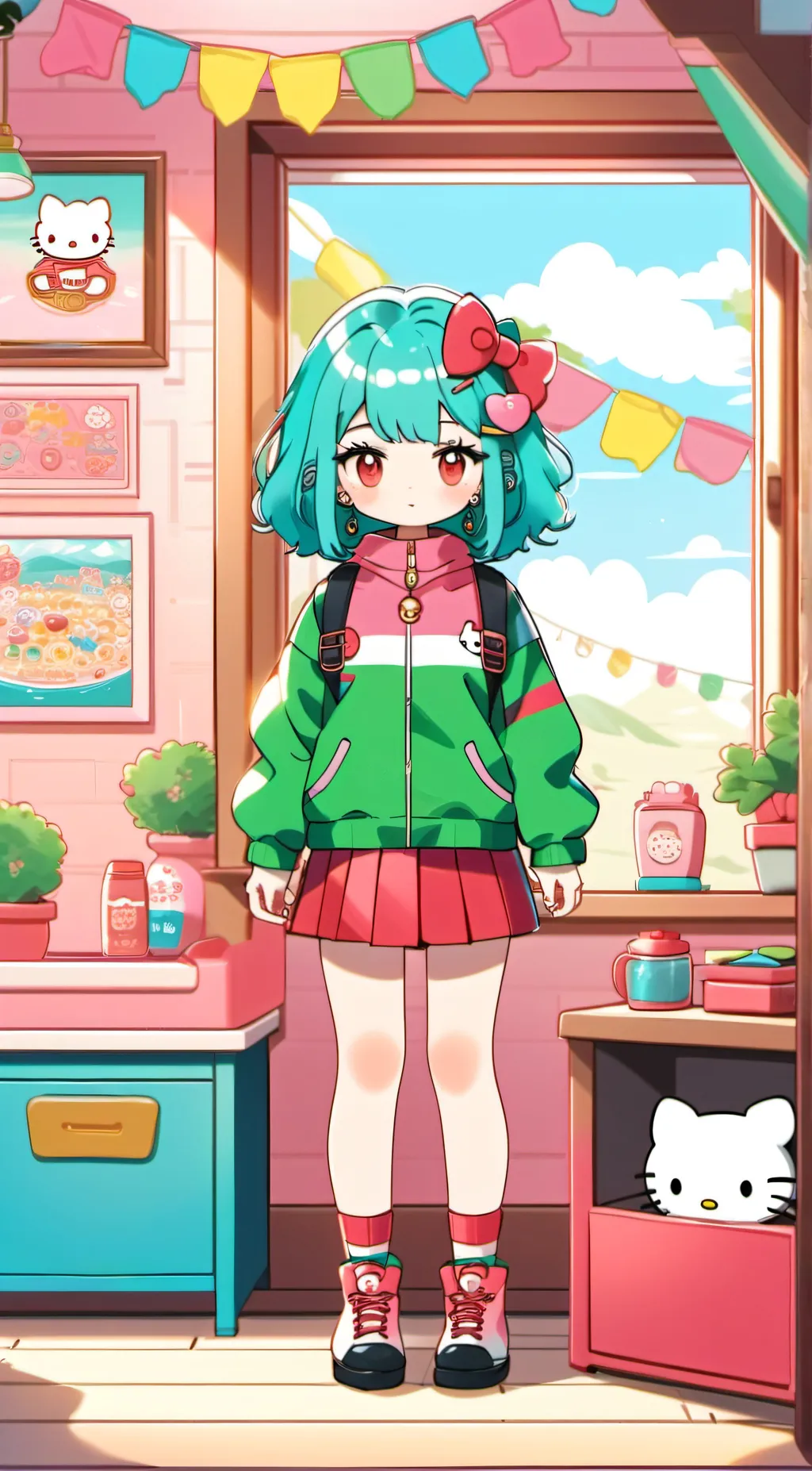ai character: hello kitty ™ 💗✨~• background