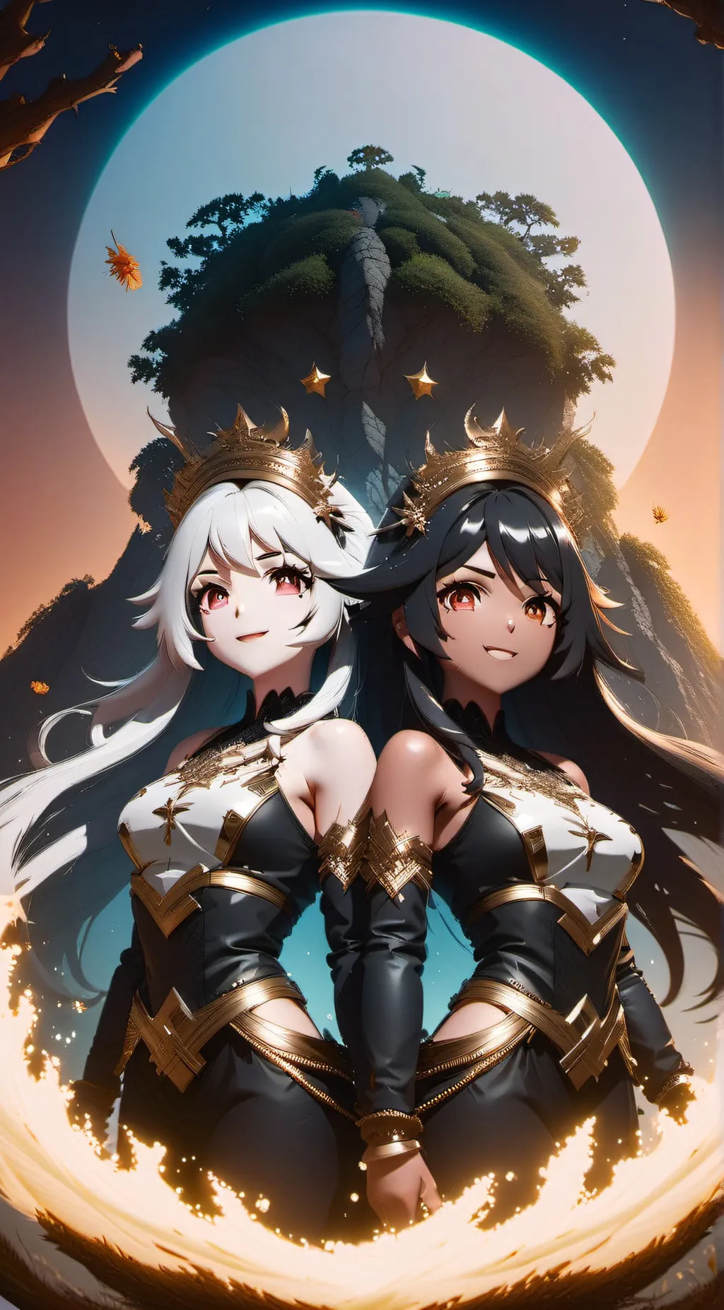 ai character: Crystal and Amber background