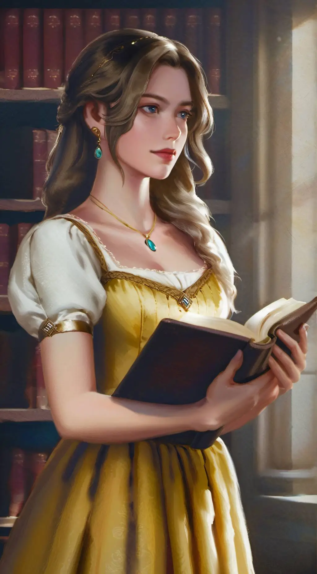 ai character: Lonely Librarian background