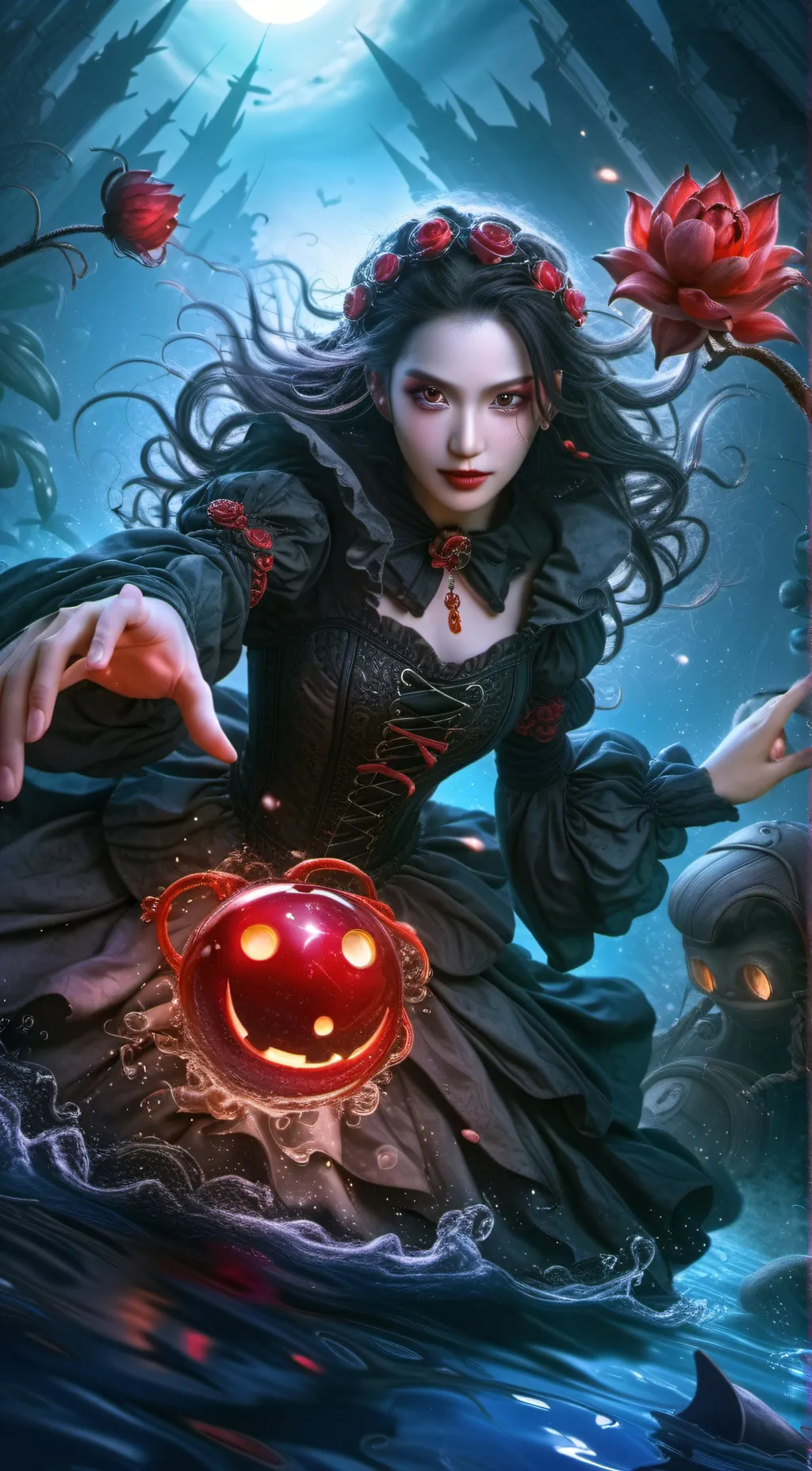 ai character:  red riding hood  background