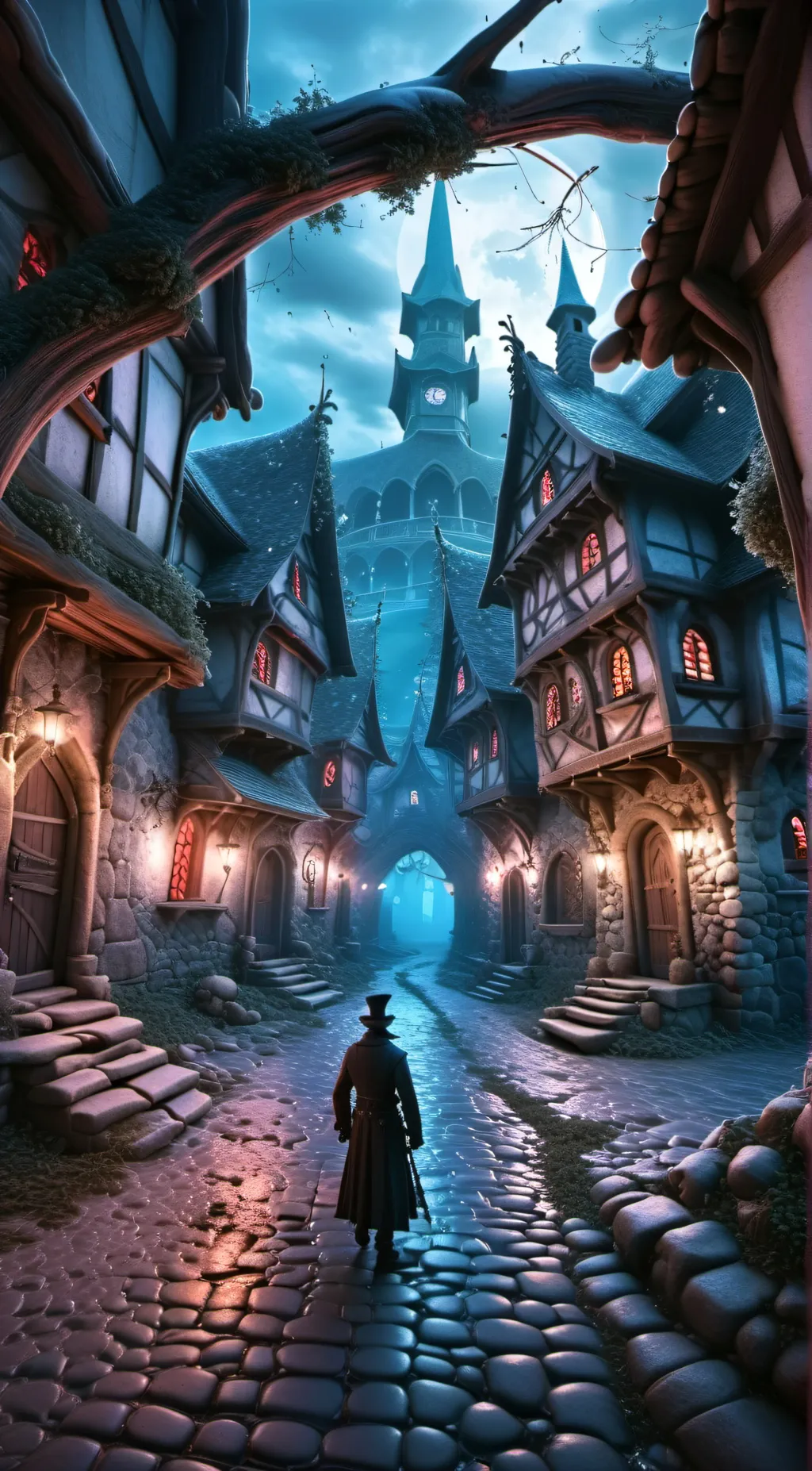 ai character: cursed village background