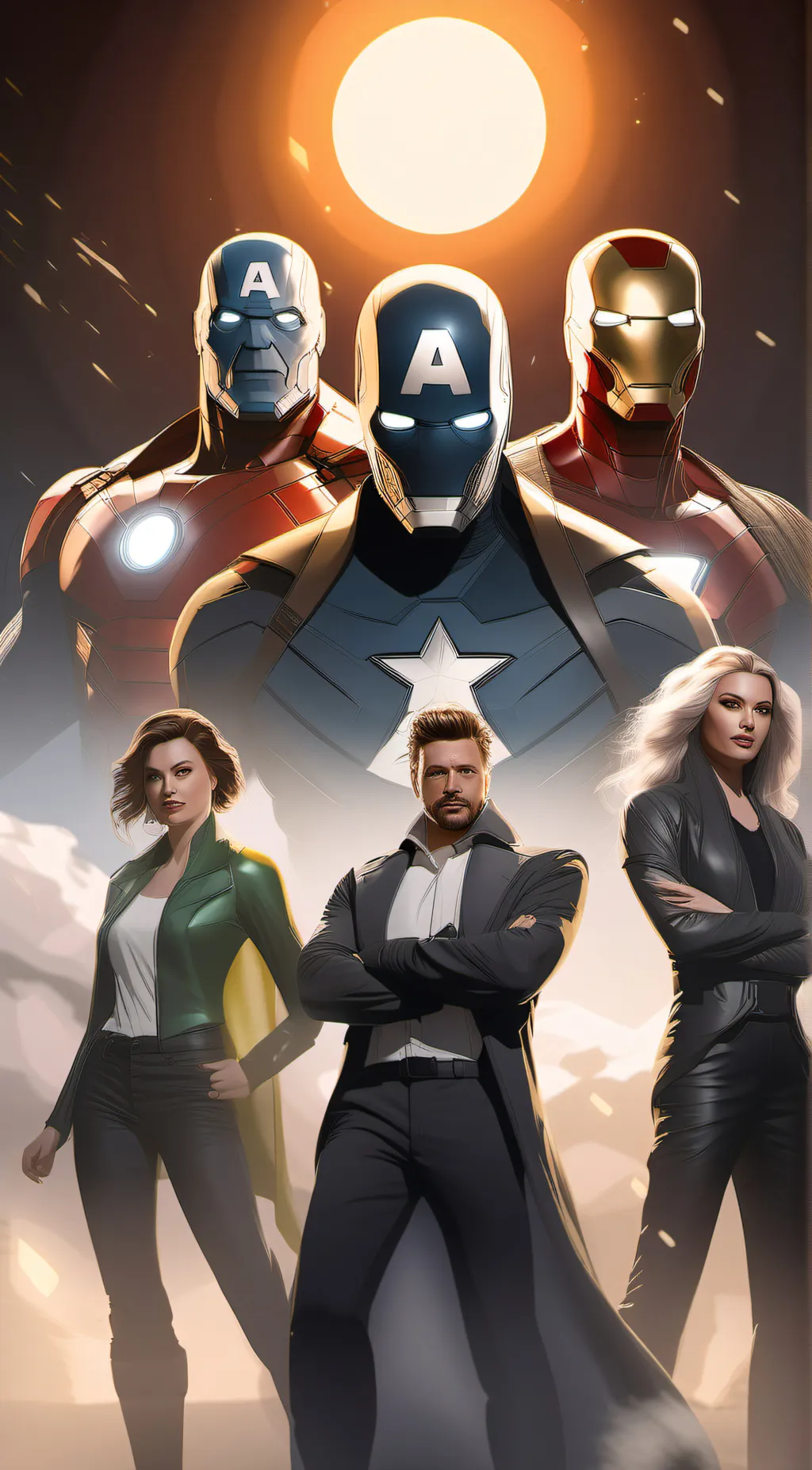 ai character: Avengers+Proheros background