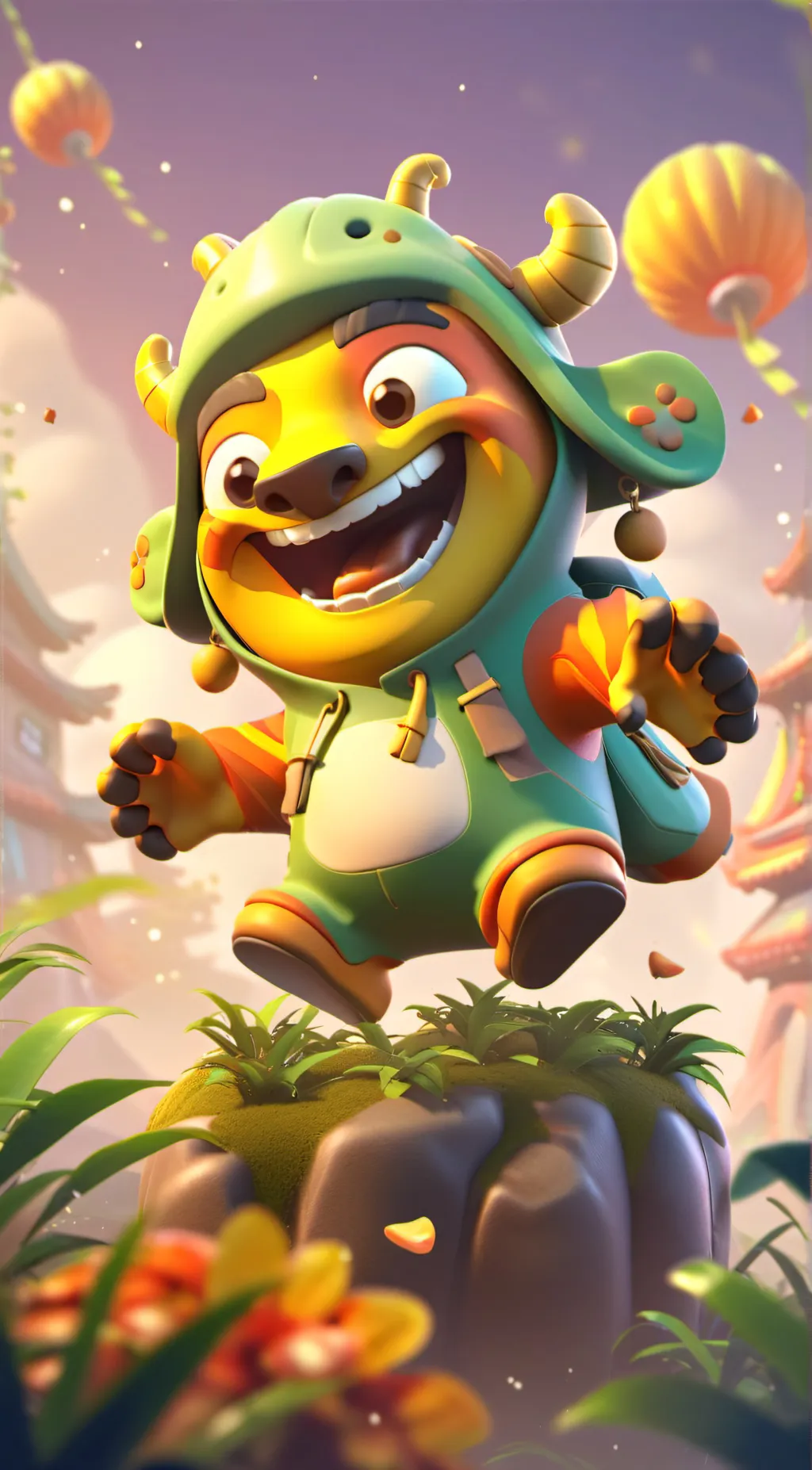 ai character: smiling critters background