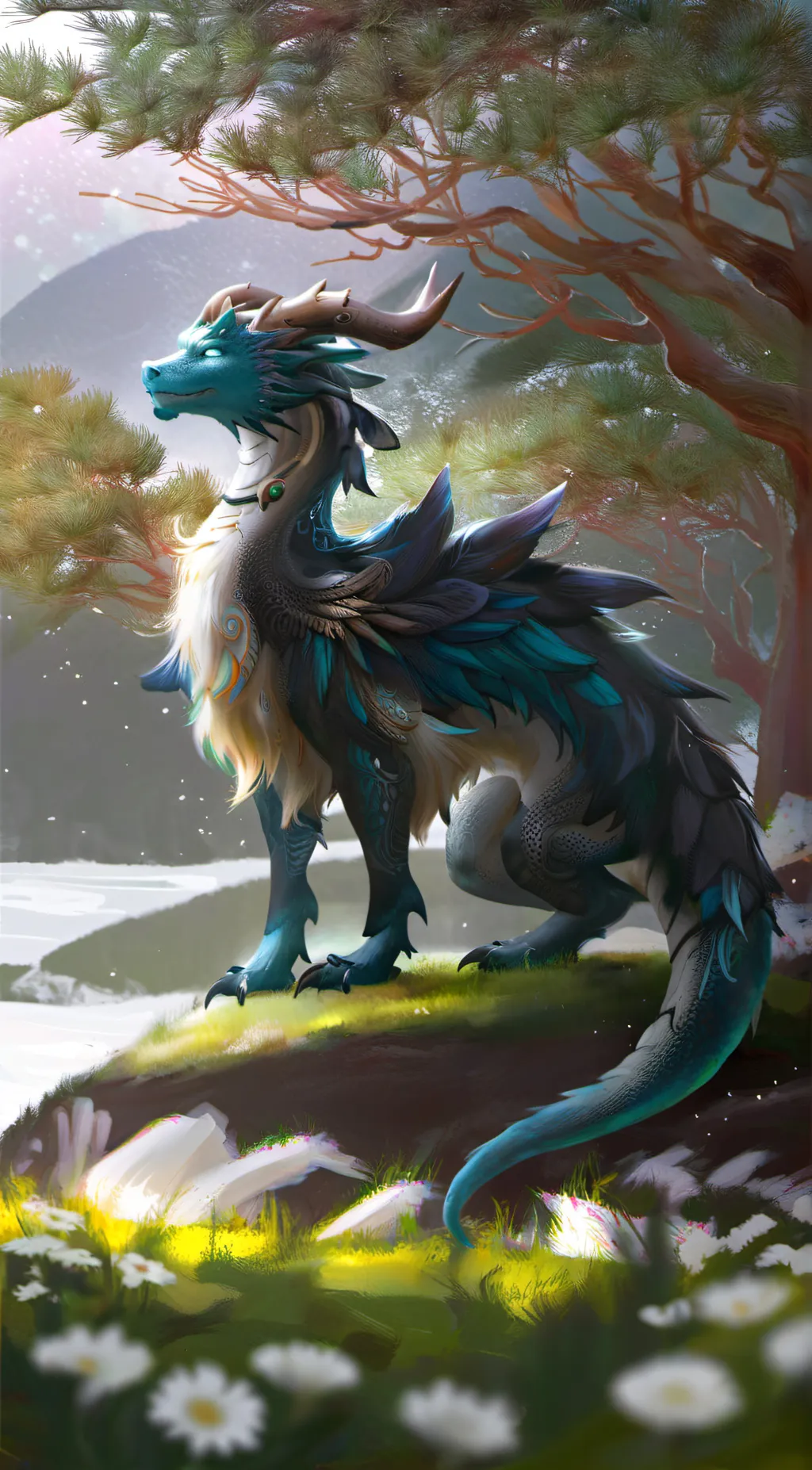 ai character: Blizzard dragon background