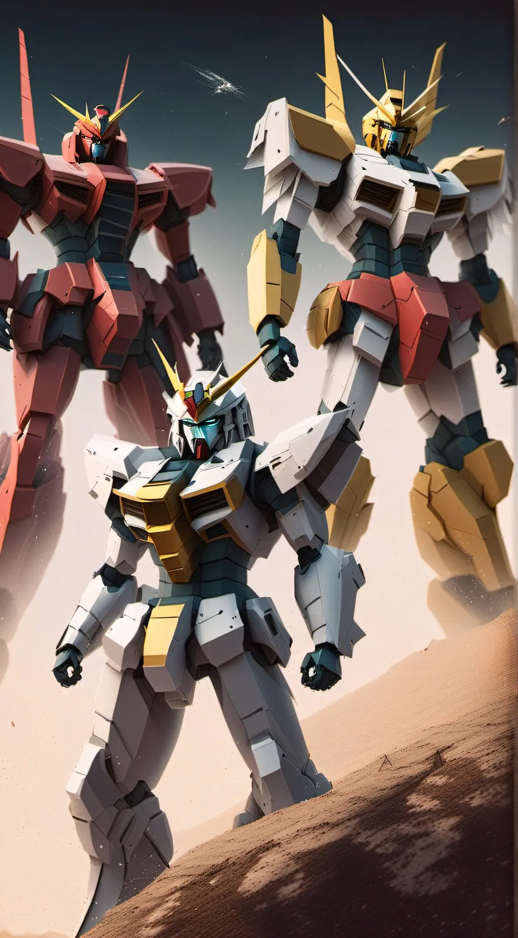 ai character: Five Gundams in GS background