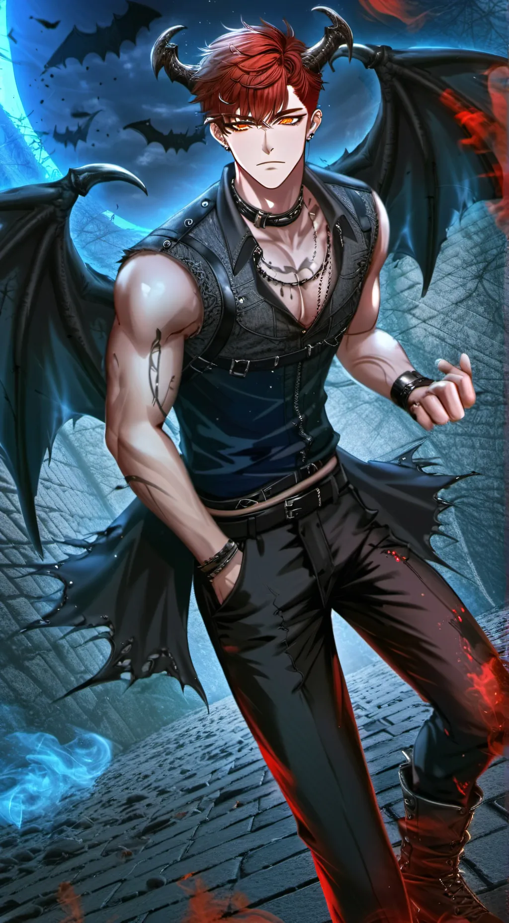 ai character: Satan-Kiss in Hell background