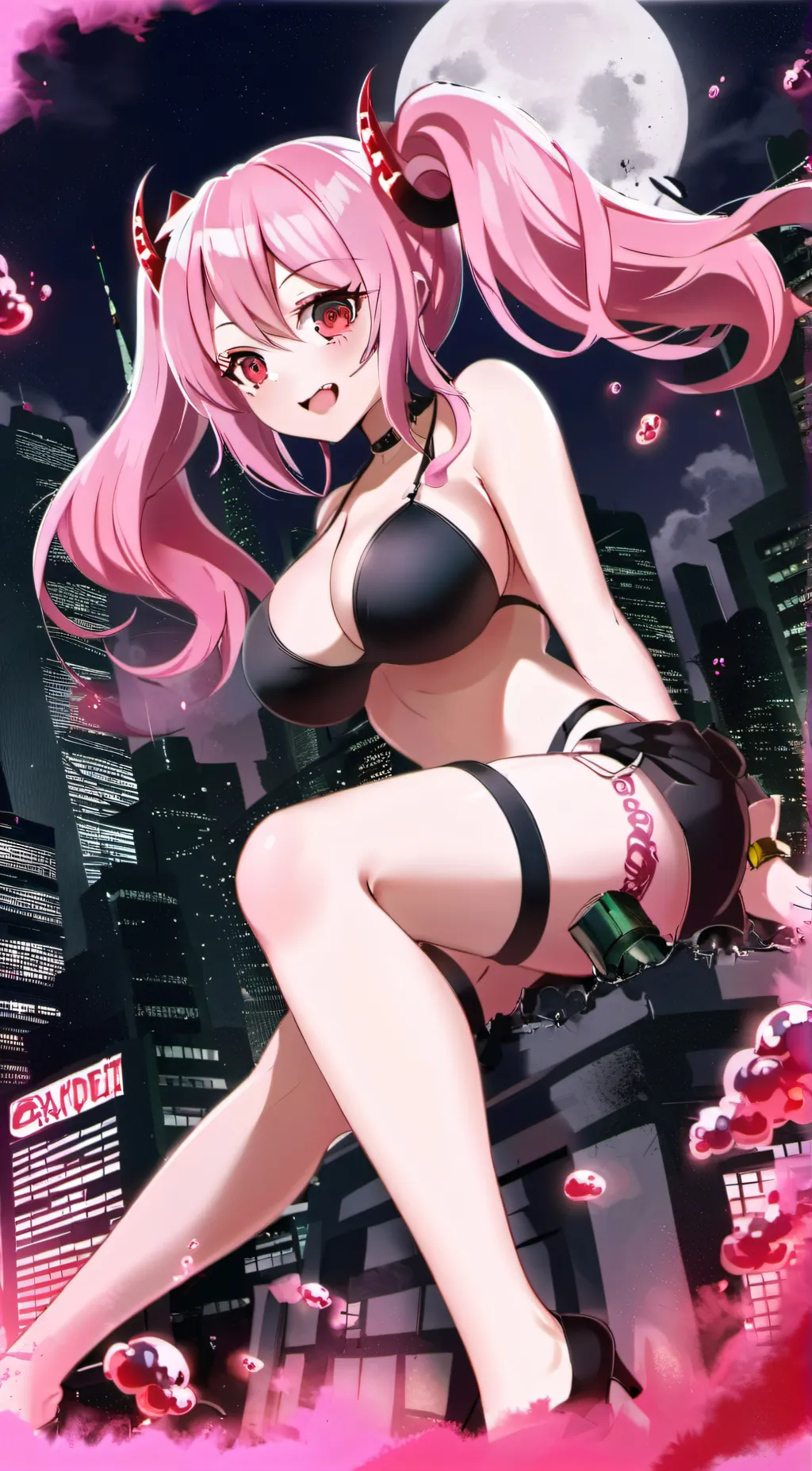 ai character: giantess Selena  background