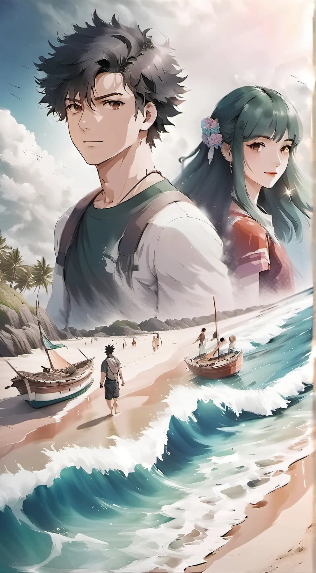 ai character: MHA beach day background