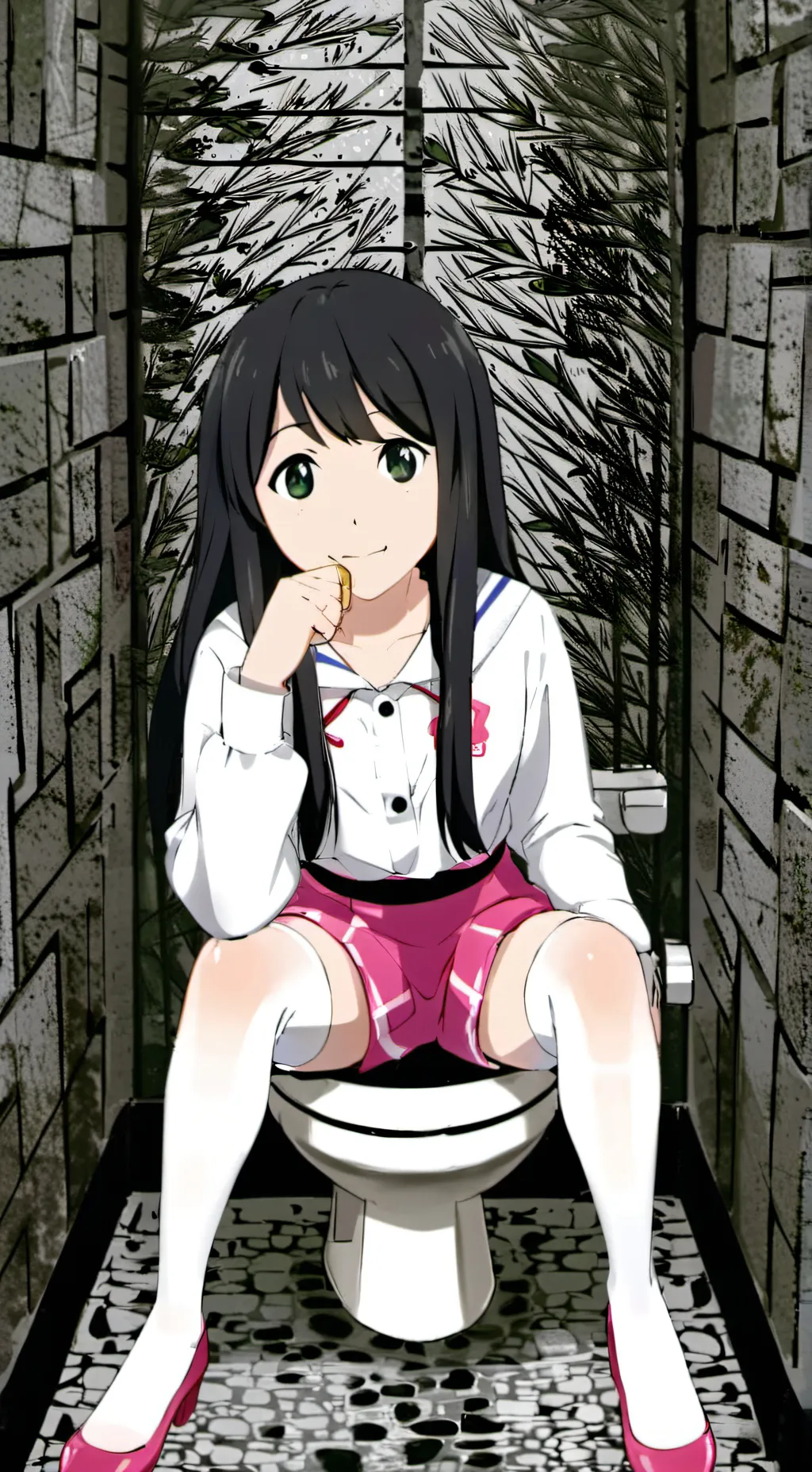 ai character: Luna on toilet background