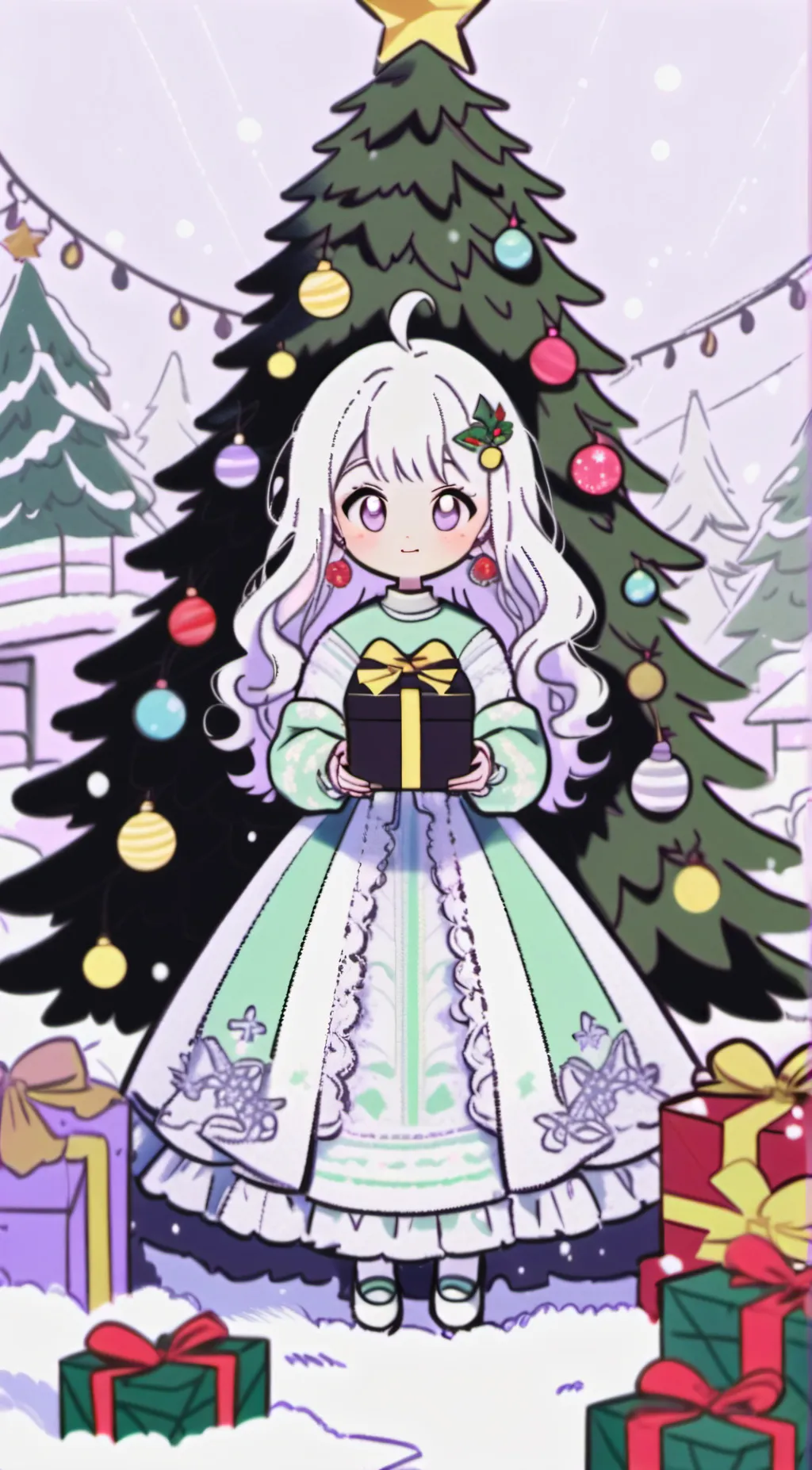 ai character: The Chrismas tree background