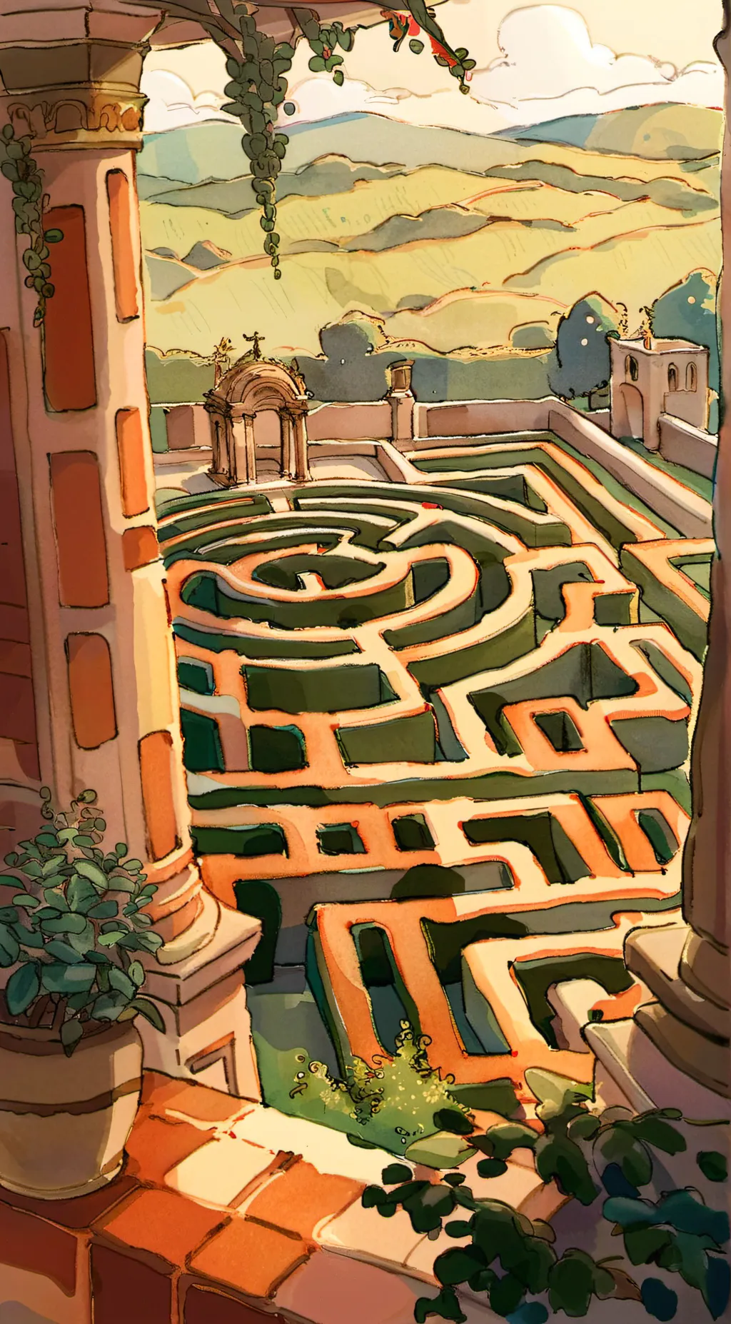 ai character: Hedge Maze background