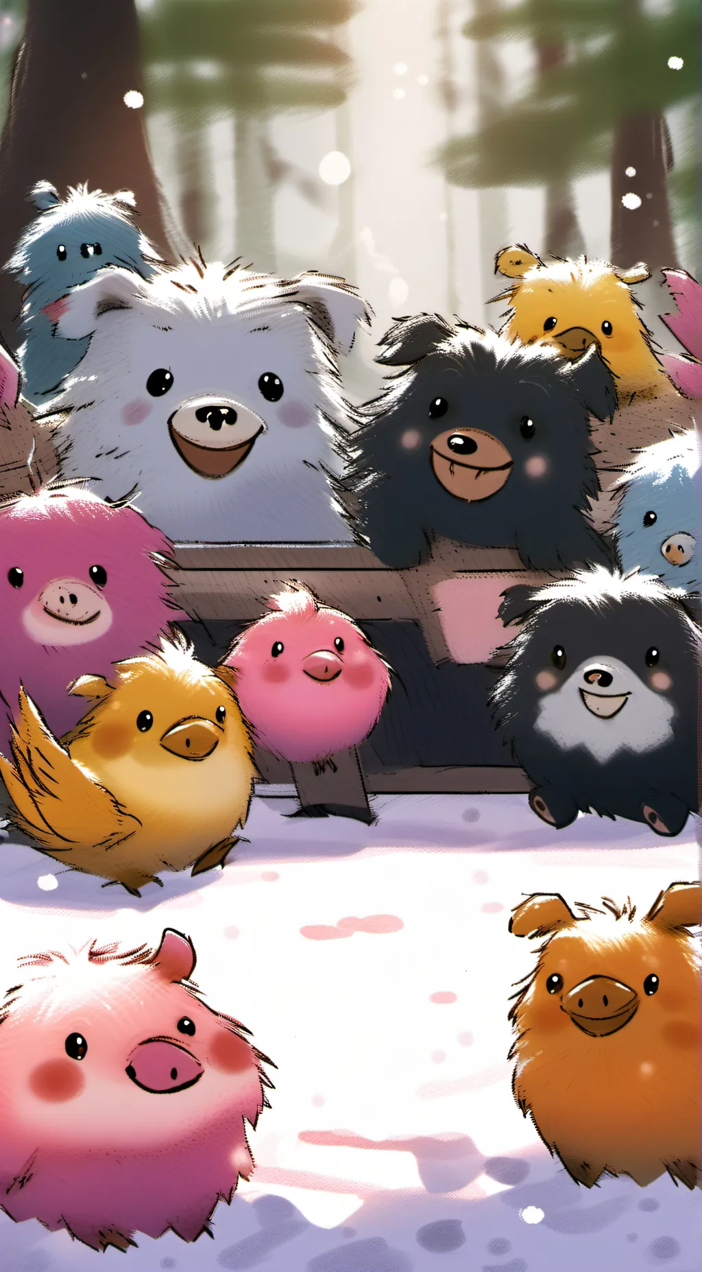 ai character: smiling critters background