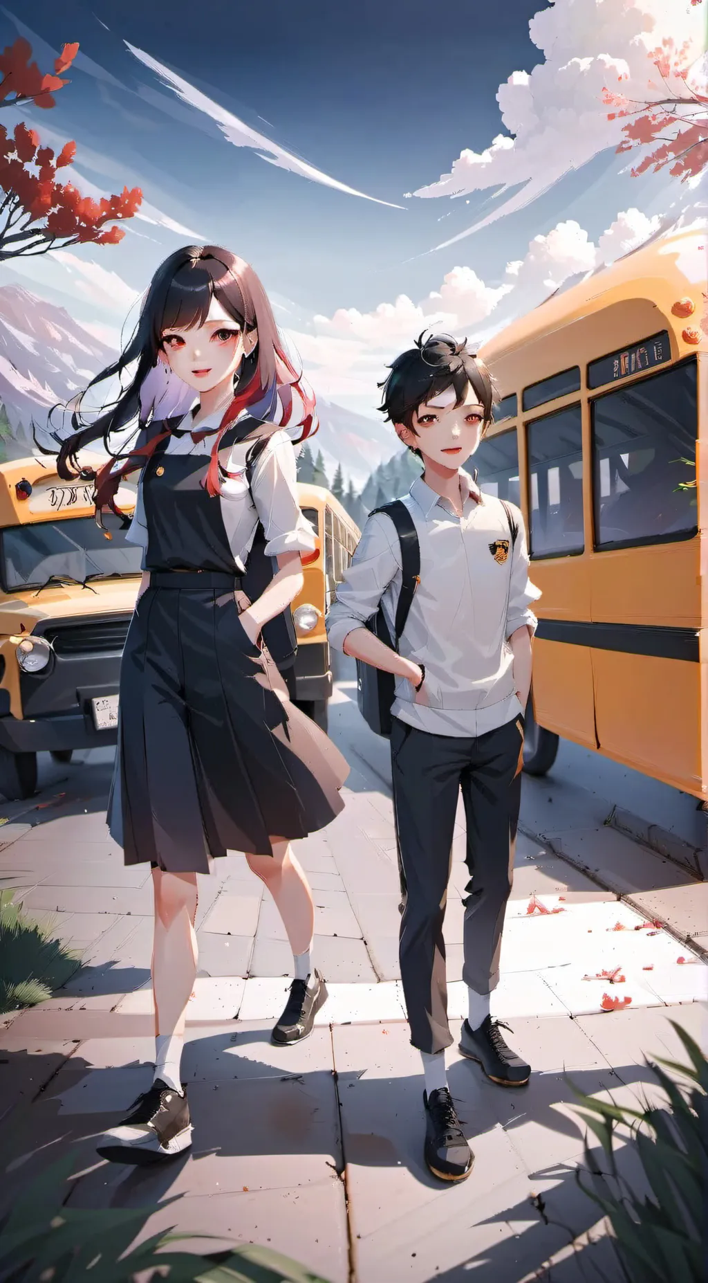 ai character: School bus Drama 8 background