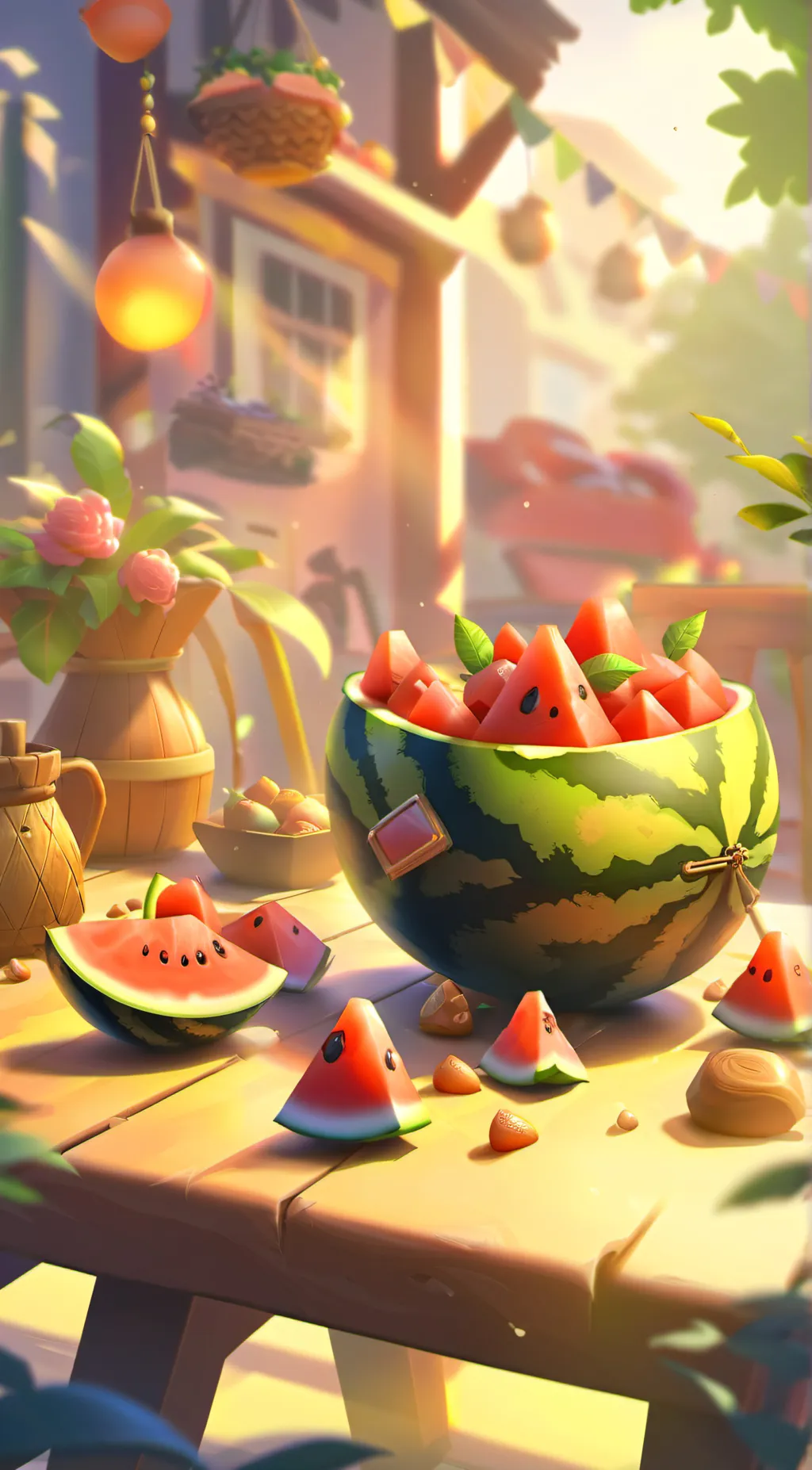 ai character: watermelon background
