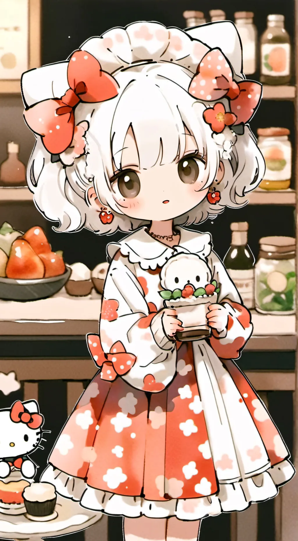 ai character: Hello kitty  background