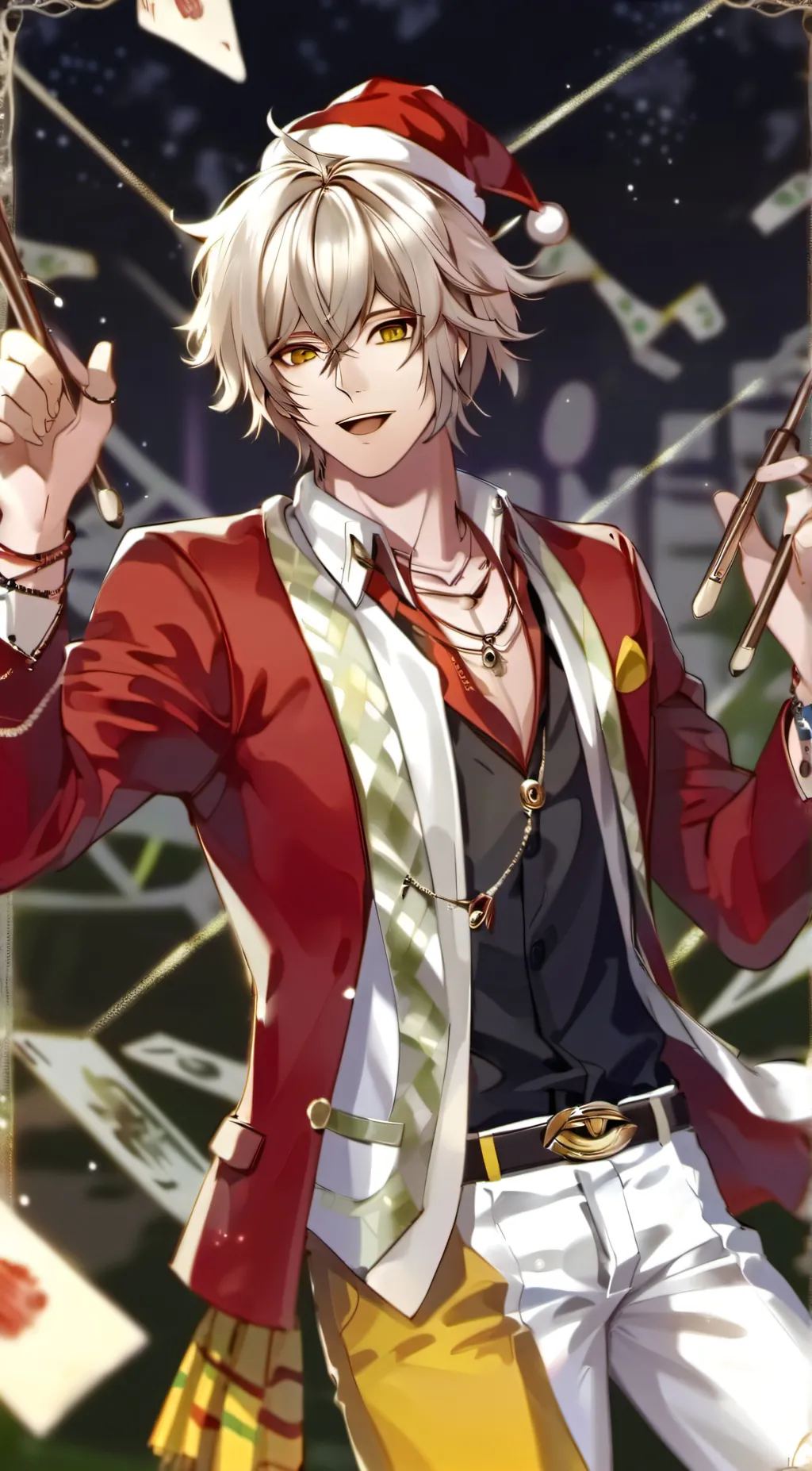 ai character: rizzed up Santa  background