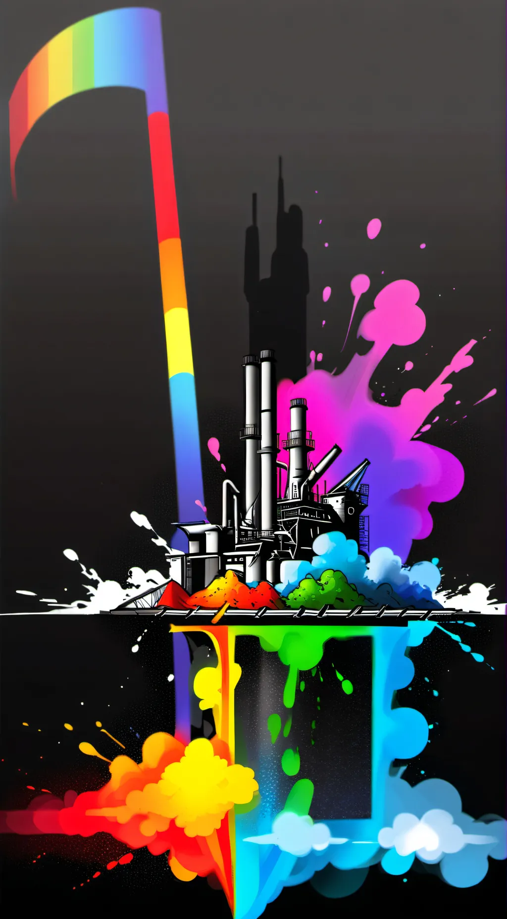 ai character: Rainbow factory  background