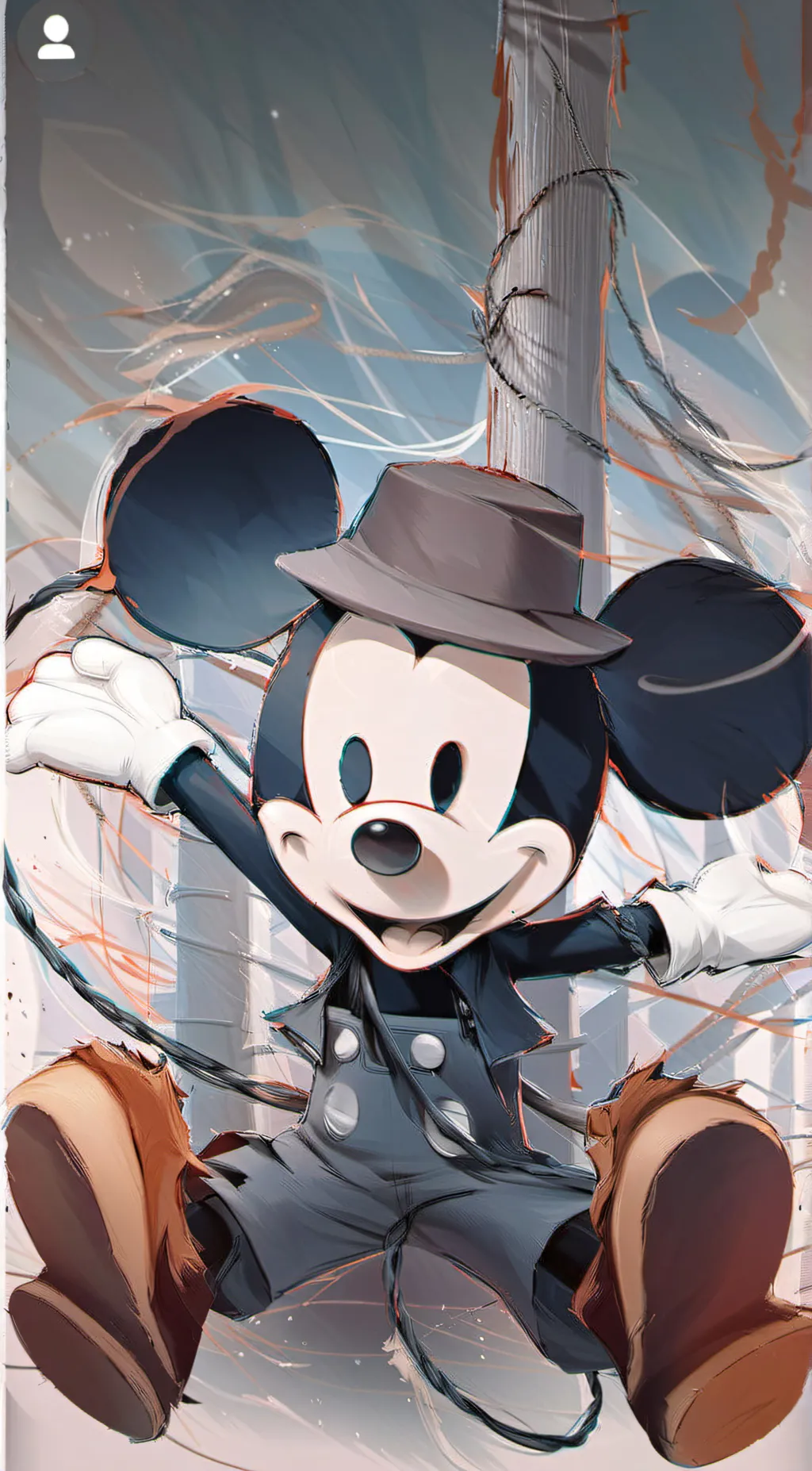 ai character: Micky on a cross background