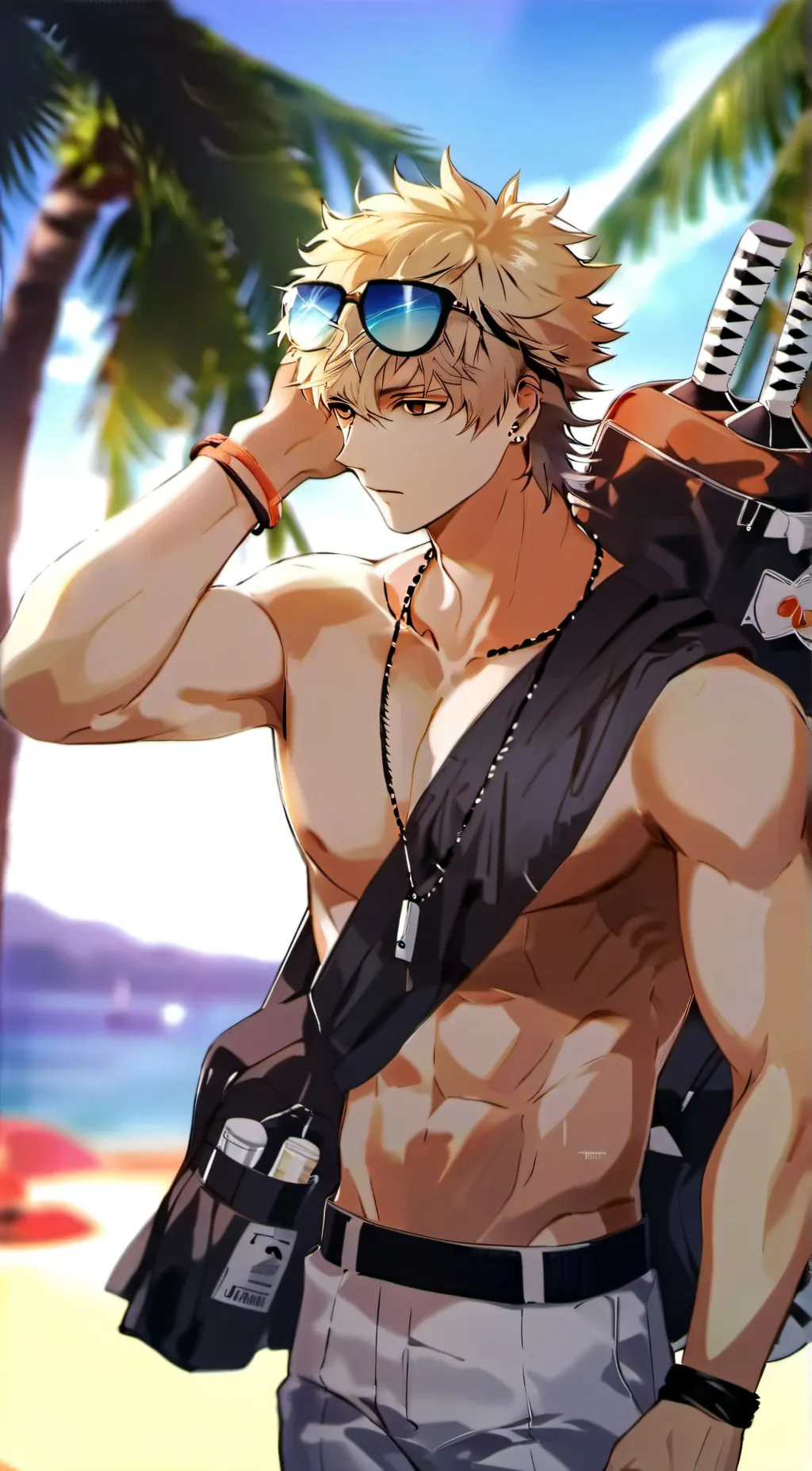 ai character: Bakugo beach trip! background