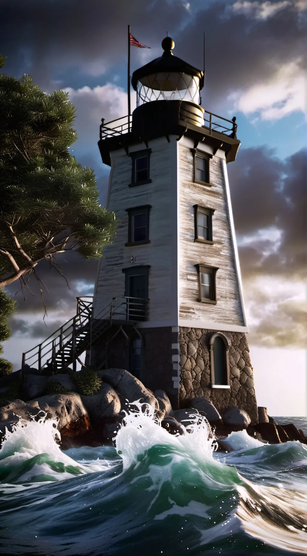ai character: Shanley Lighthouse background