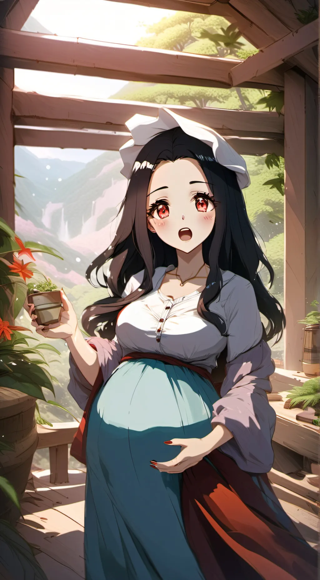 ai character: NezukoPregnant background