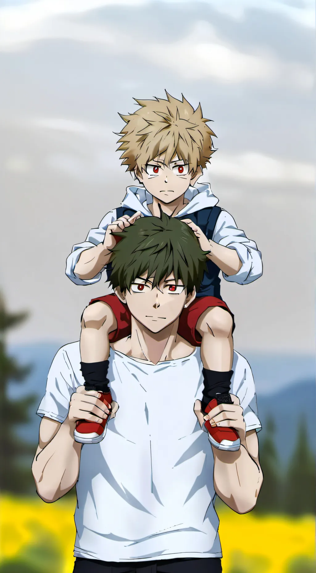 ai character: Bakugo+deku  background