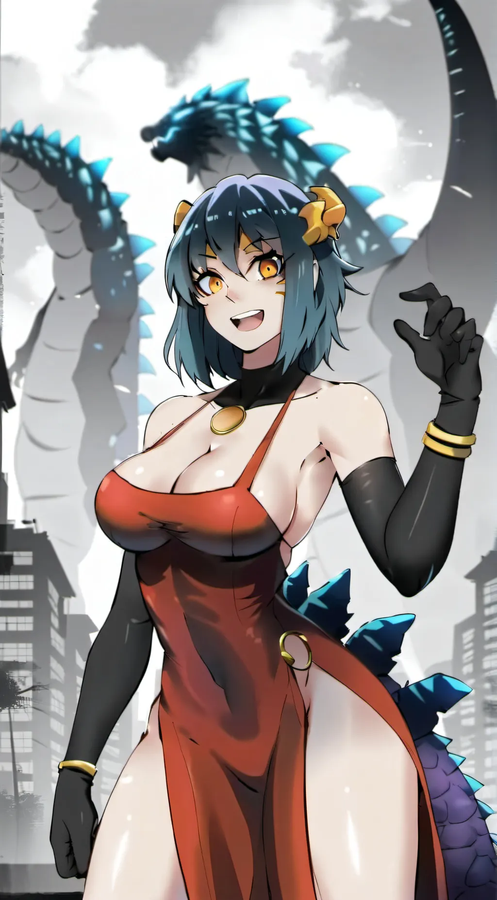 ai character: Godzilla girl background