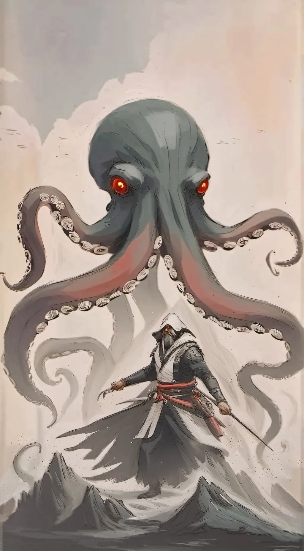 ai character: GIANT OCTOPUS 🐙 background