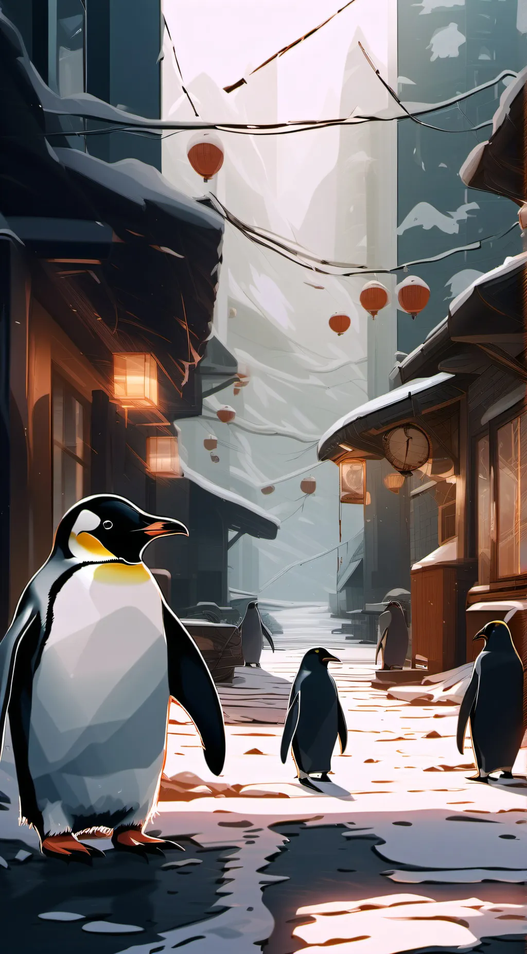 ai character: penguin city background