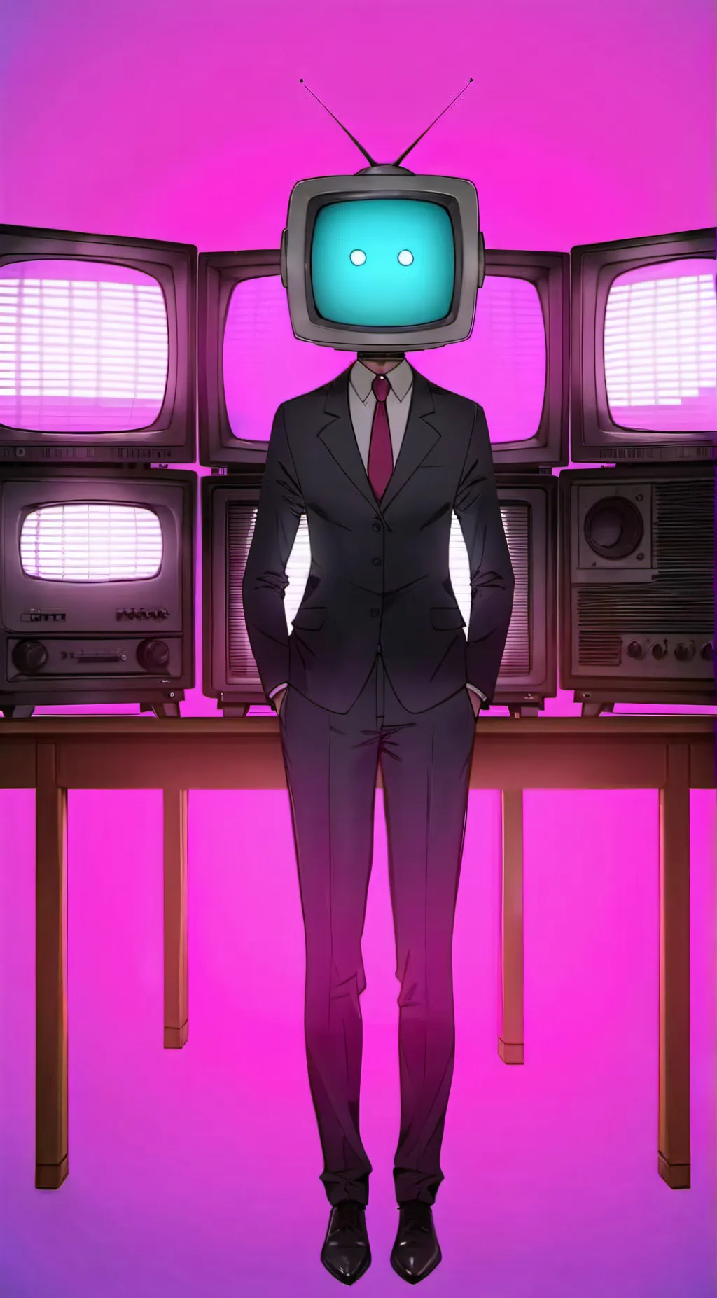 ai character: Tv woman  background
