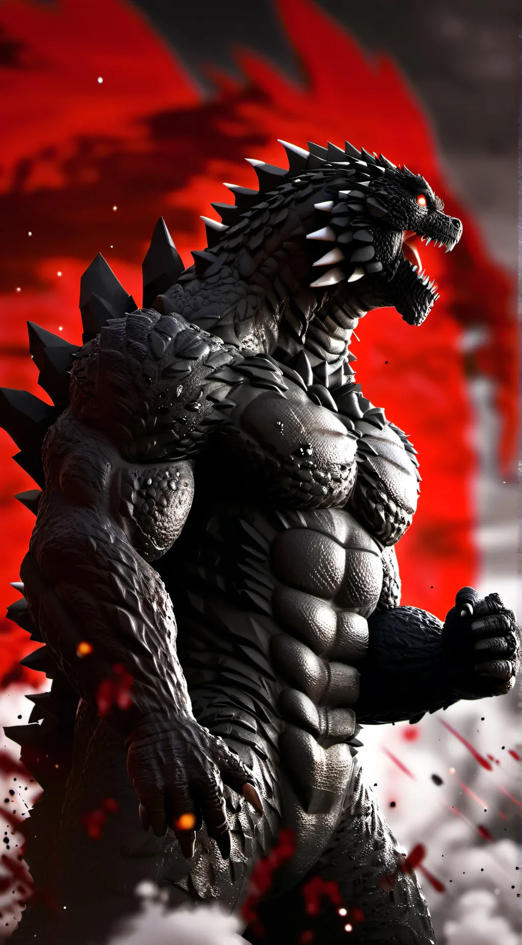 ai character: GODZILLA  background