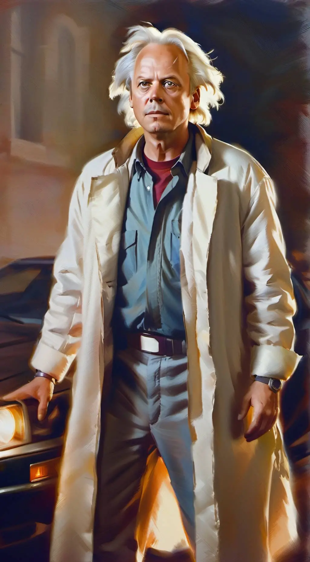 ai character: Doc. Emmet Brown background