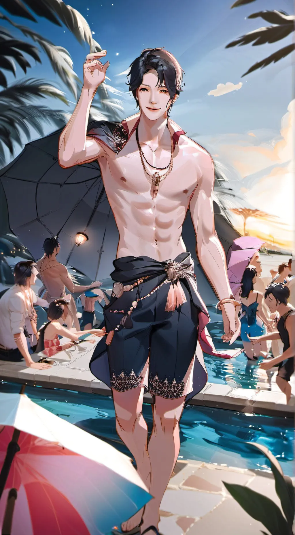 ai character: MHA POOL PARTY background
