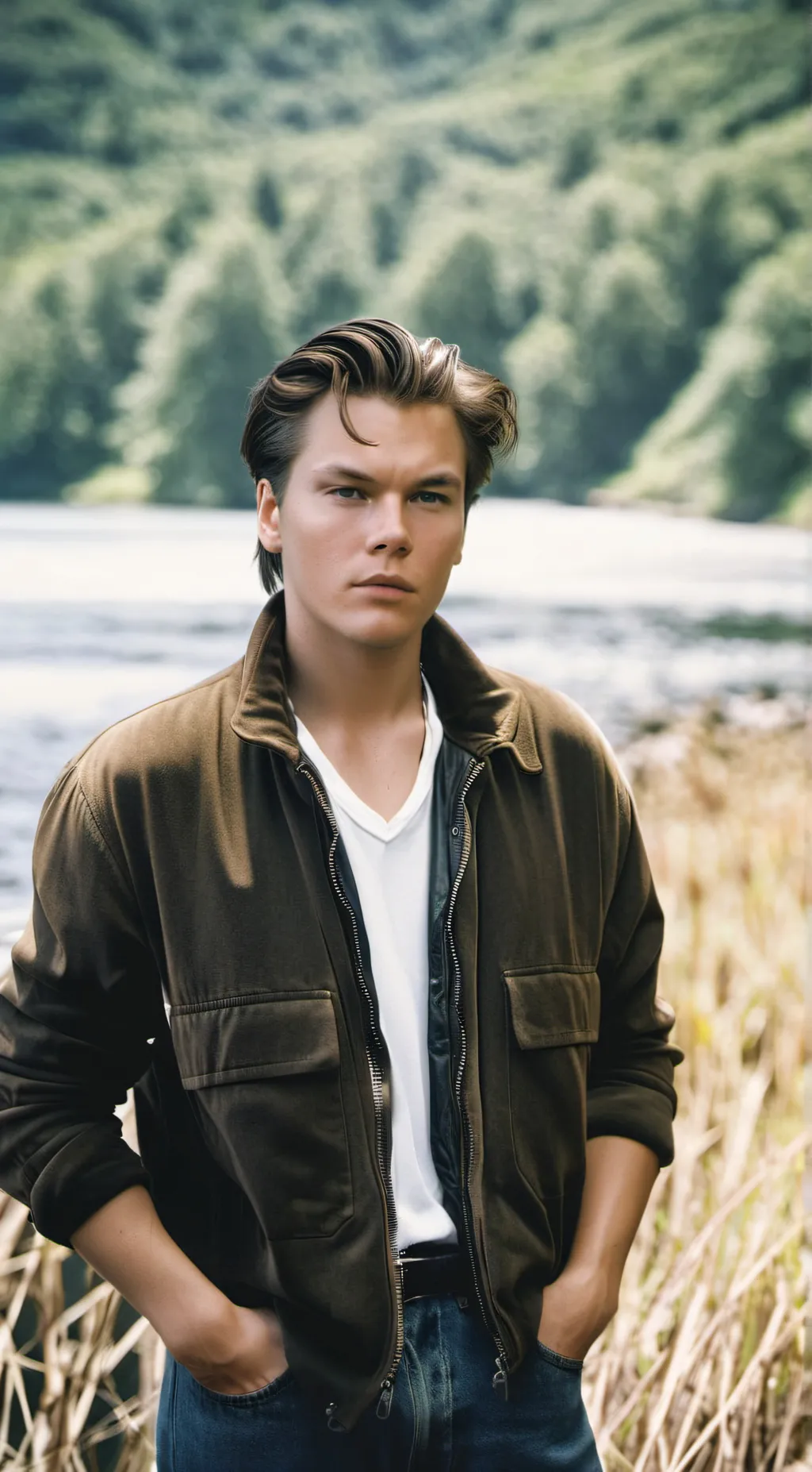 ai character: River Phoenix  background